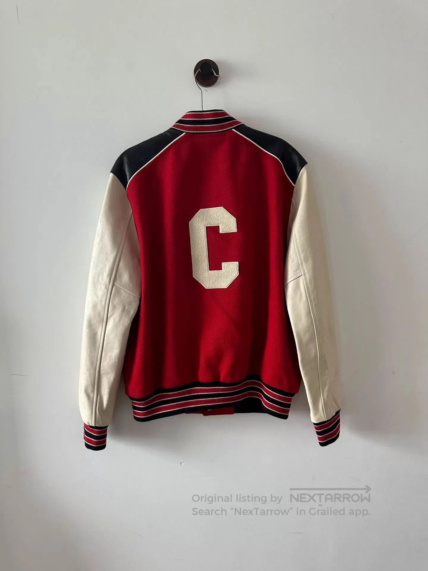 Celine Red Varsity Bomber Jacket with Contrast Sleeves. Size US S / EU 44-46 / 1 - 2 Thumbnail