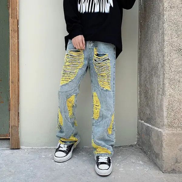 VIBE Yellow Stich Distressed Blue Denim Jeans Size US 32 / EU 48 - 1 Thumbnail