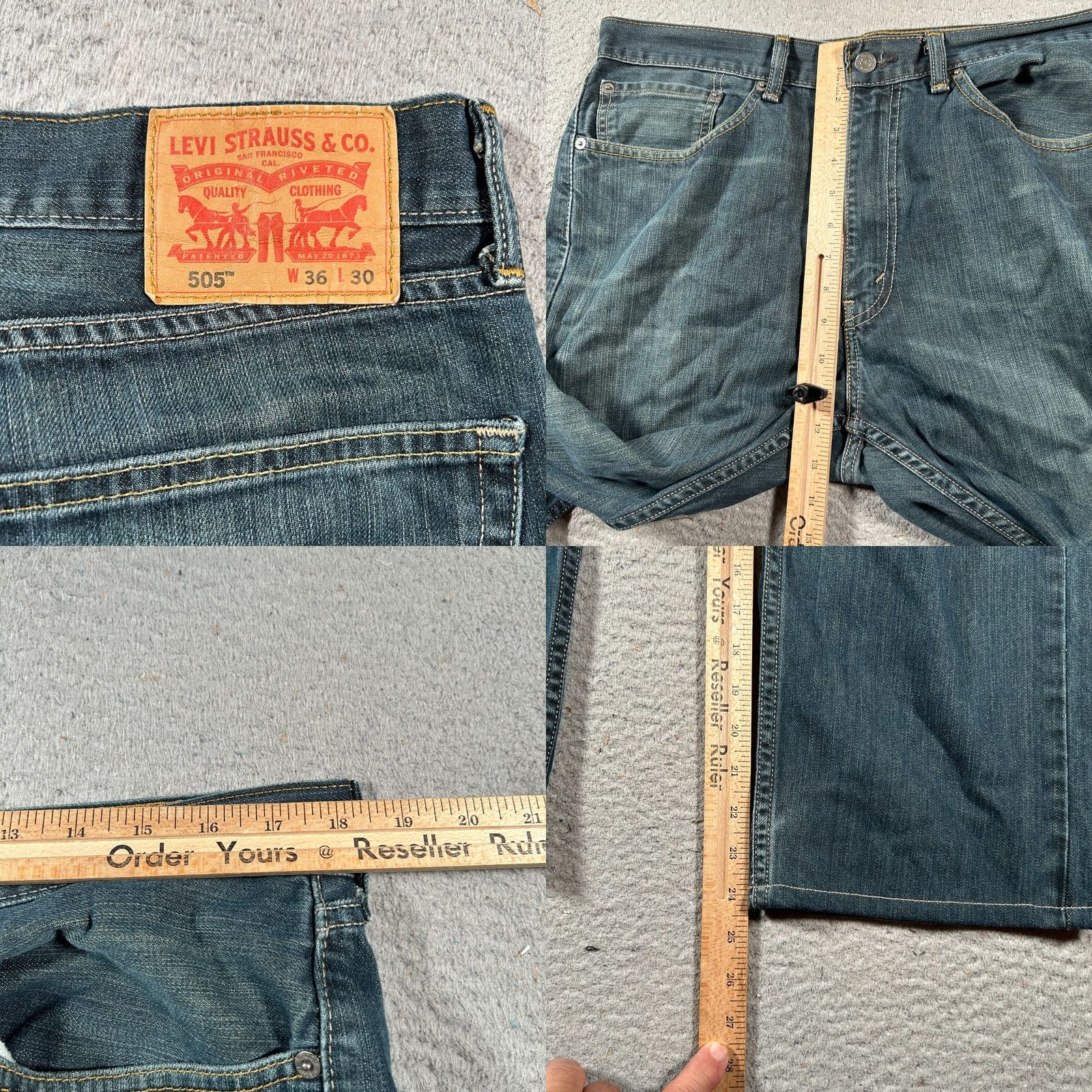 Levi's Levi's 505 Jeans Mens 37x24 Blue Denim Cotton Regular Fit Zip Fly Straight Leg Size US 37 - 8 Thumbnail