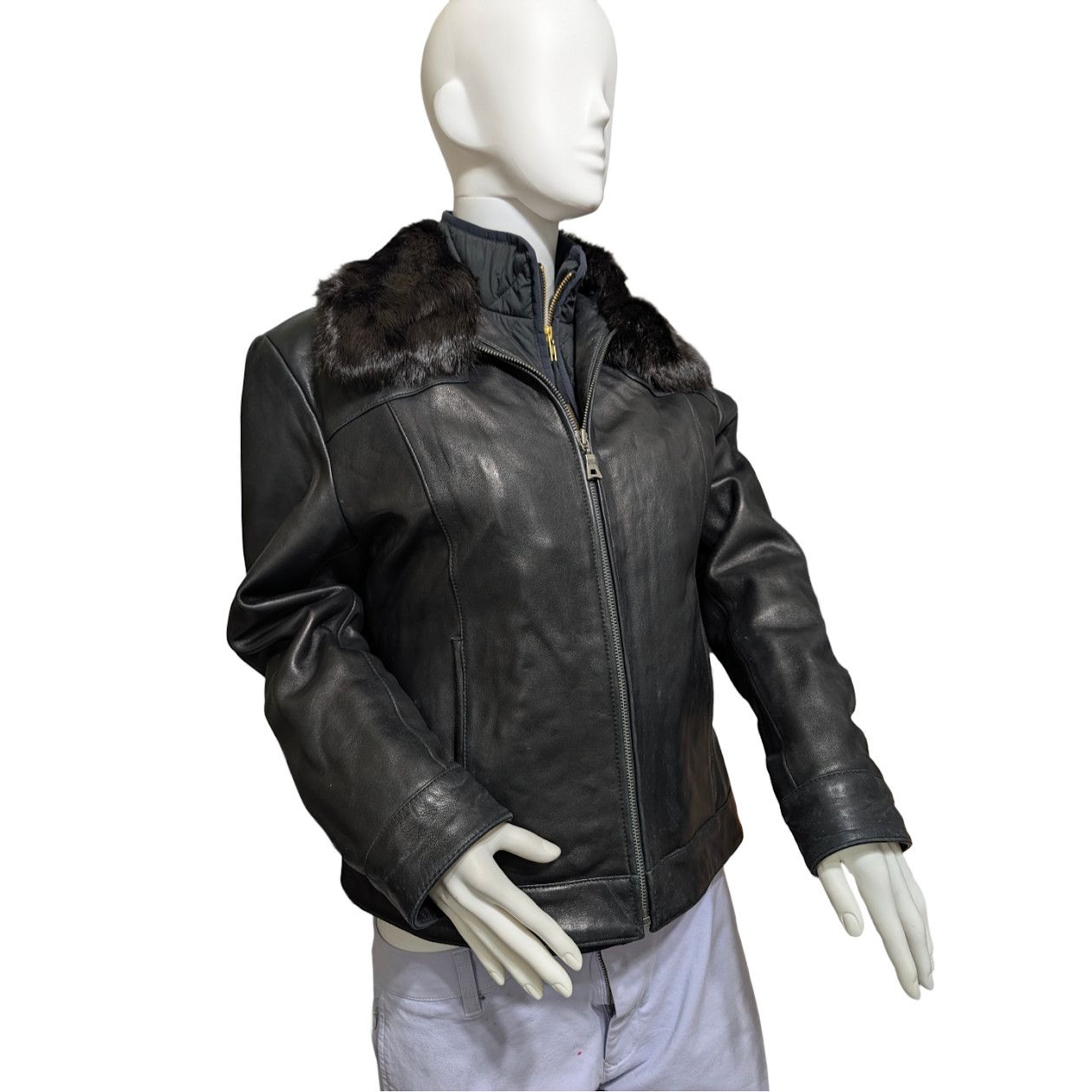 Other Harold's Leather Cropped Jacket with Removable Mink Collar Size L / US 10 / IT 46 - 6 Thumbnail