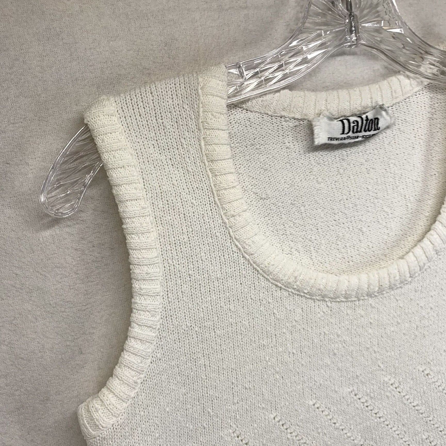 Vintage VINTAGE Dalton Womens Sweater Vest White S Knit - MultI Breathable Cottagecore Sleeveless Round Neck 80s 90s Womens Vest Size S / US 4 / IT 40 - 4 Thumbnail
