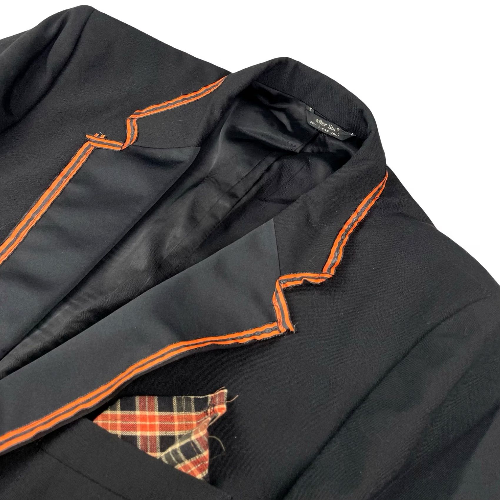 After Six VTG After Six Men's Tuxedo Jacket 44R Black Wool 1-Button Notch Lapel Single-Breasted Blazer/Coat Regular Size 44 Mens Obscure Orange Piping Size 44R - 2 Thumbnail