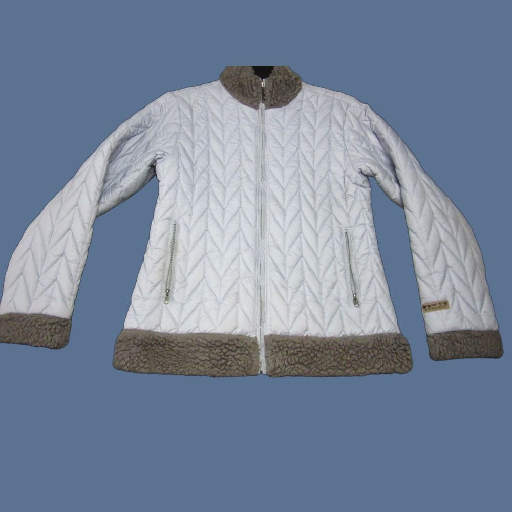 Patagonia Jacket Womens Medium Purple Vintage USA Quilted Sherpa Fleece Zip Mid-Length Long Sleeve Pockets