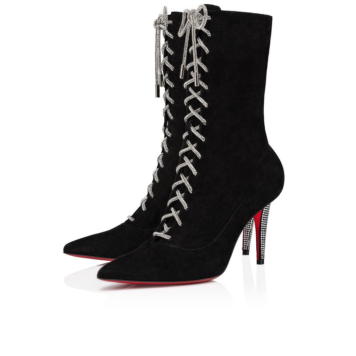 Christian Louboutin o1s1wg111024 Astrid Suede Red Sole Boots in Black & Red Size US 10 / IT 40 - 4 Thumbnail