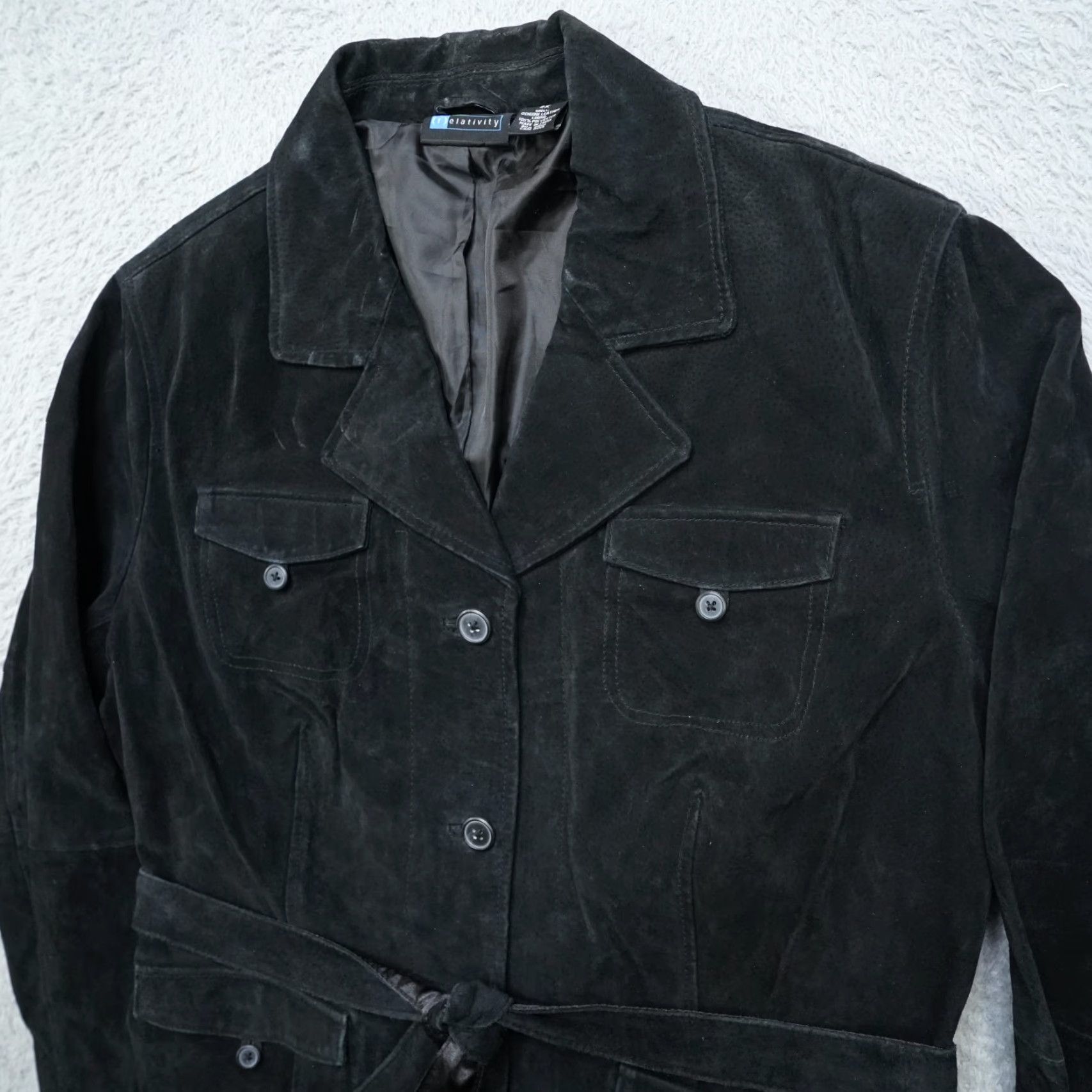 Vintage Relativity Leather Jacket Womens 2X Black Belted Western Button - Coat - Jacket - Women - 2X - Black - Belted Western Style Size XXL / US 16-18 / IT 52-54 - 4 Thumbnail