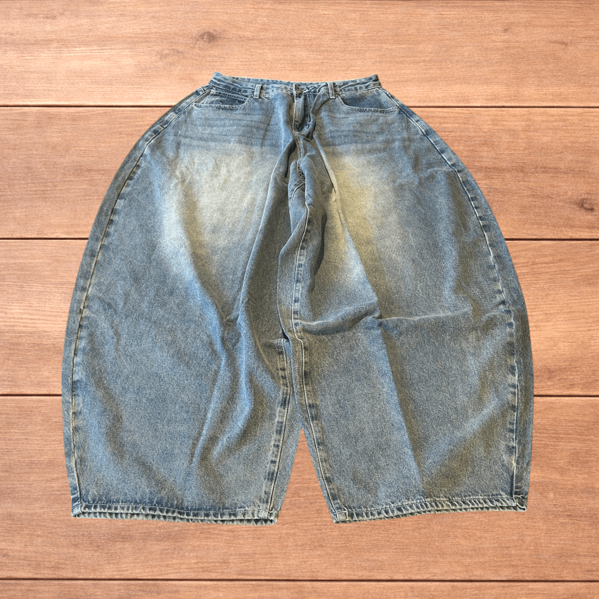 Japanese Brand Super baggy wide leg balloon fit jeans in mid blue wash. Size US 32 / EU 48 - 1 Thumbnail