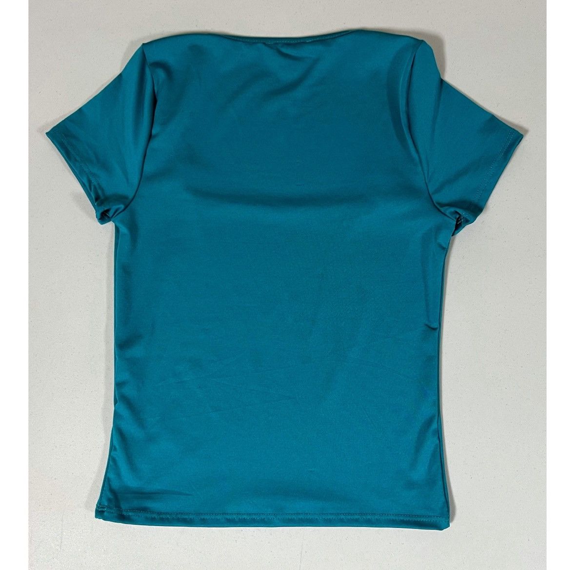 Vintage Teal Blue Solid Square-Neck Shirt Top Tee Blouse Size S 🦋✨ Size S / US 4 / IT 40 - 3 Thumbnail
