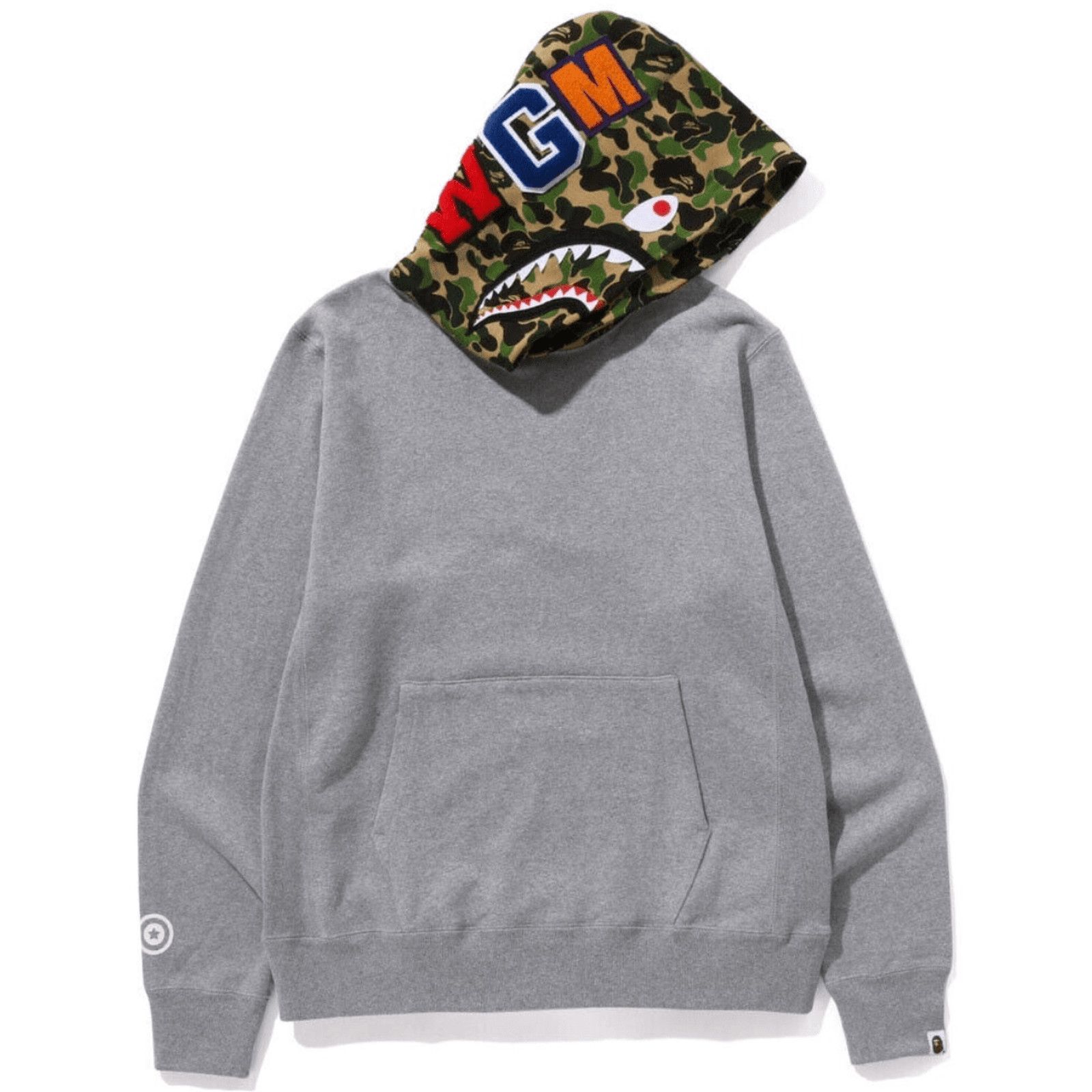 image of Bape Abc Camo Shark Pullover Hooded Sweatshirt (Fw23) Grey, Men's (Size XL)