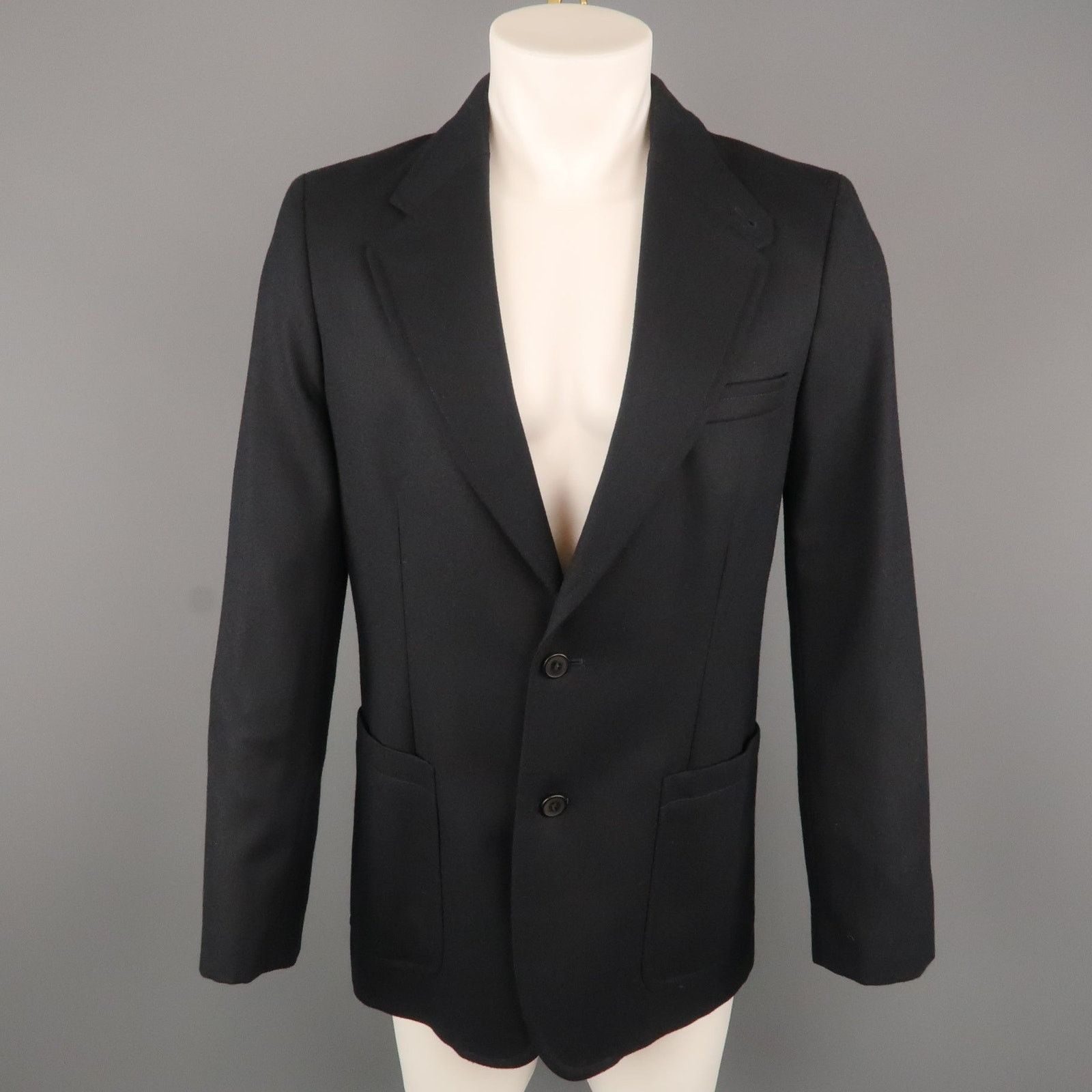 APC Chest Size 40 Navy Solid Wool Notch Lapel Sport Coat