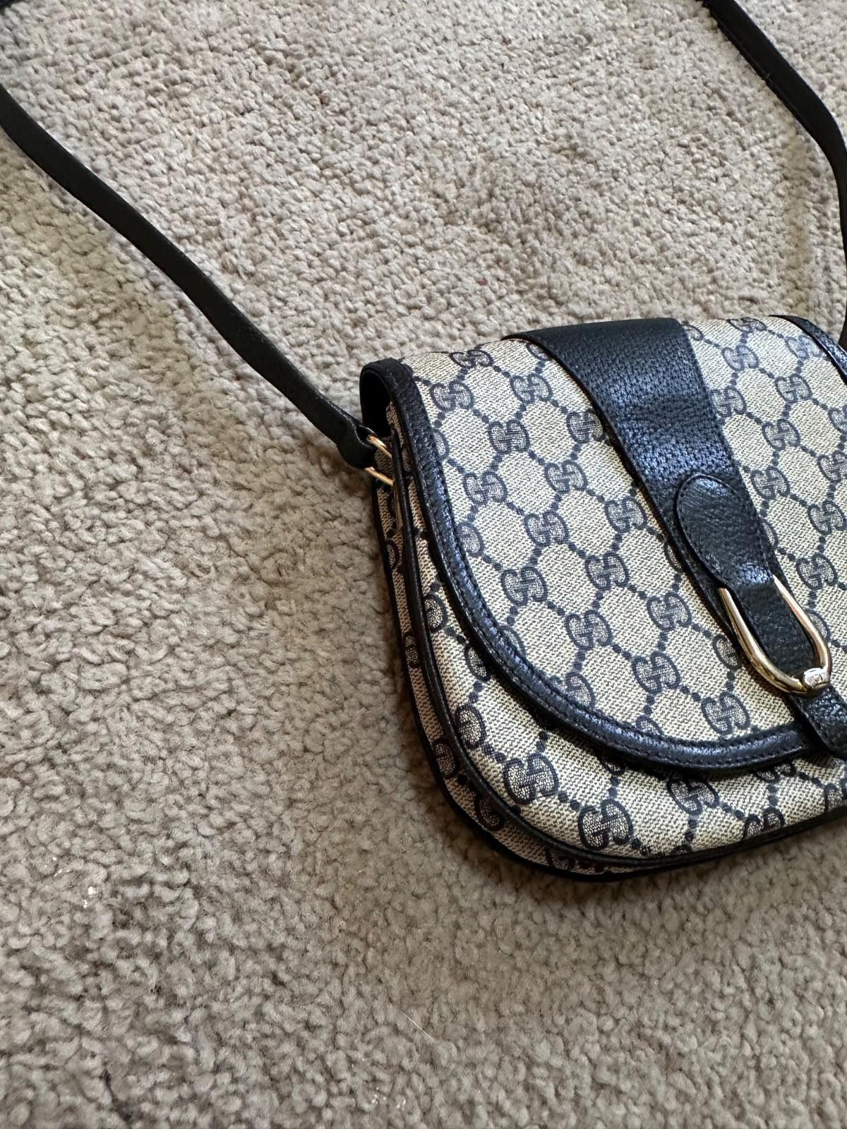 Gucci GUCCI GG Canvas Shoulder Bag PVC Leather Gray Navy Size ONE SIZE - 4 Thumbnail