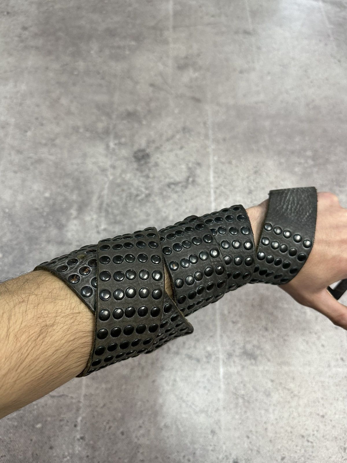 If Six Was Nine Vintage Punk Leather Belt Rhinestone Dark Gray Y2K Metal Size ONE SIZE - 4 Thumbnail