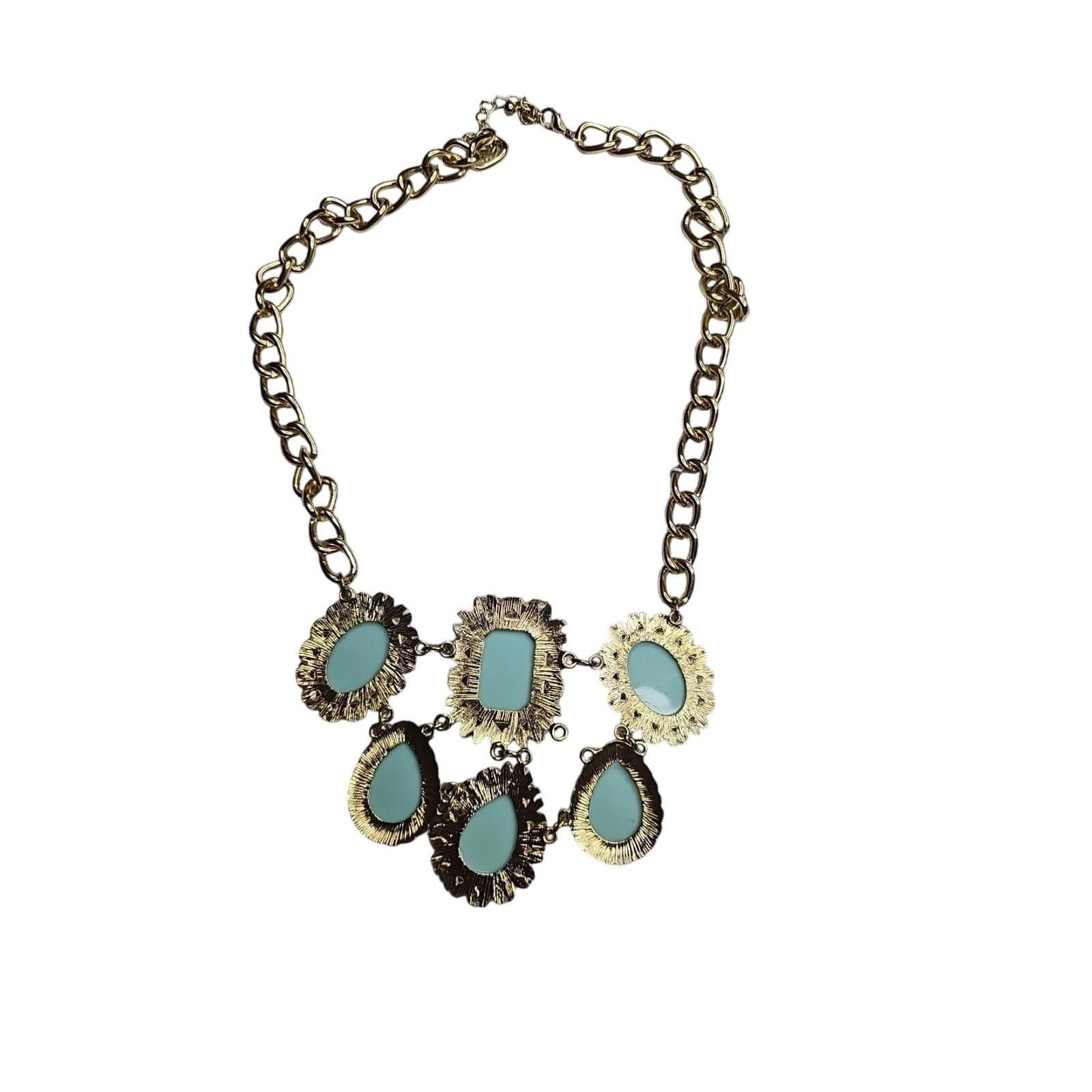 The Unbranded Brand Bib Necklace Pastel Mint Green Faceted Acrylic Stones Gold Size ONE SIZE - 9 Thumbnail