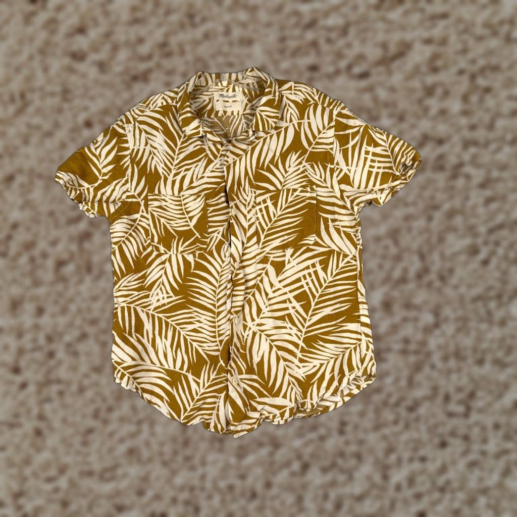 Madewell Madewell Shirt Women Medium Yellow Floral Leaf Linen Blend Hawaiian Button Up Size M / US 6-8 / IT 42-44 - 1 Thumbnail