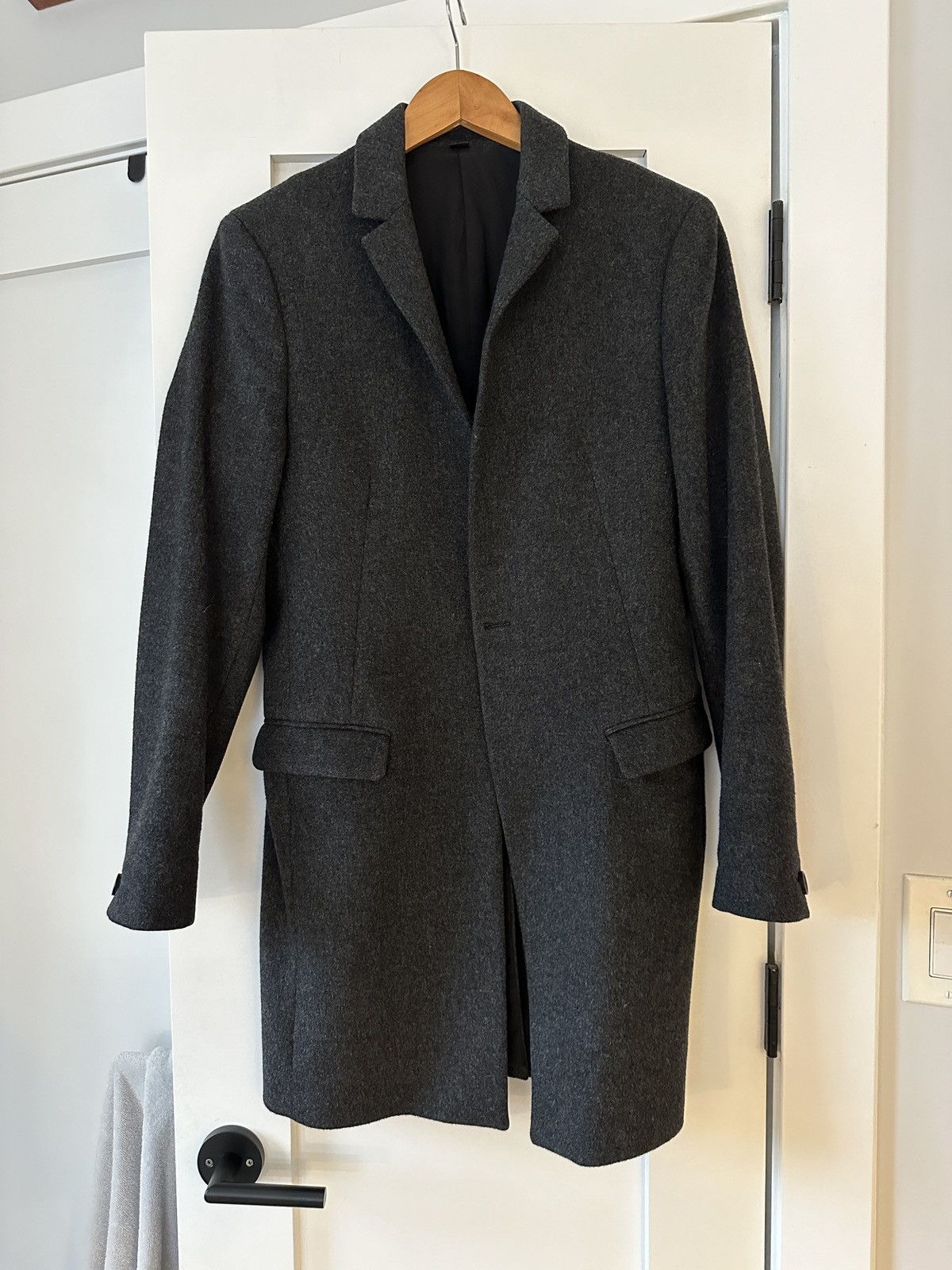 image of Allsaints Single Button Wool Coat in Grey, Men's (Size Small)