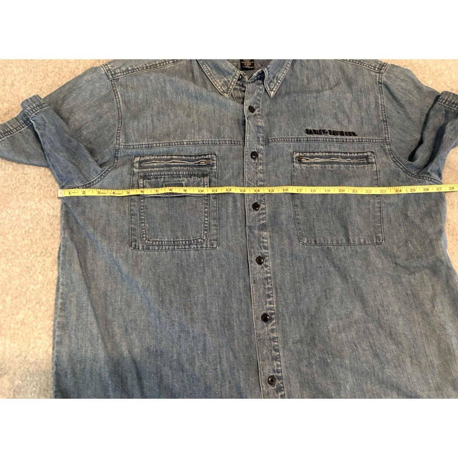 Harley Davidson Harley-Davidson Shirt Short Sleeve Denim Button-Up Blue Embroidered Mens 2XL XXL Size US XXL / EU 58 / 5 - 6 Thumbnail