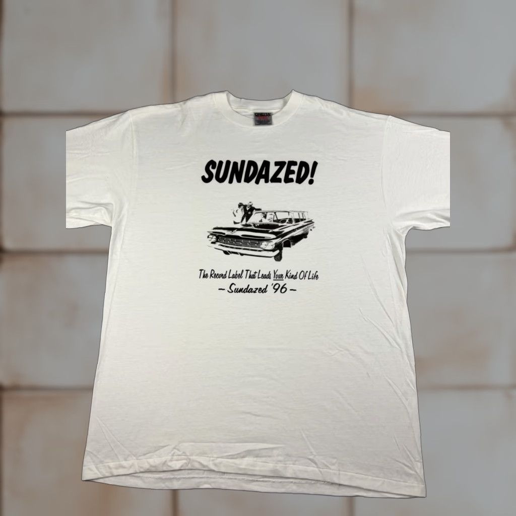 Vintage VINTAGE Oneita T-Shirt Rock Music Crew Neck Short Sleeve White XL Mens USA Made Graphic Print 90s Sundazed Record Label Size US XL / EU 56 / 4 - 1 Thumbnail