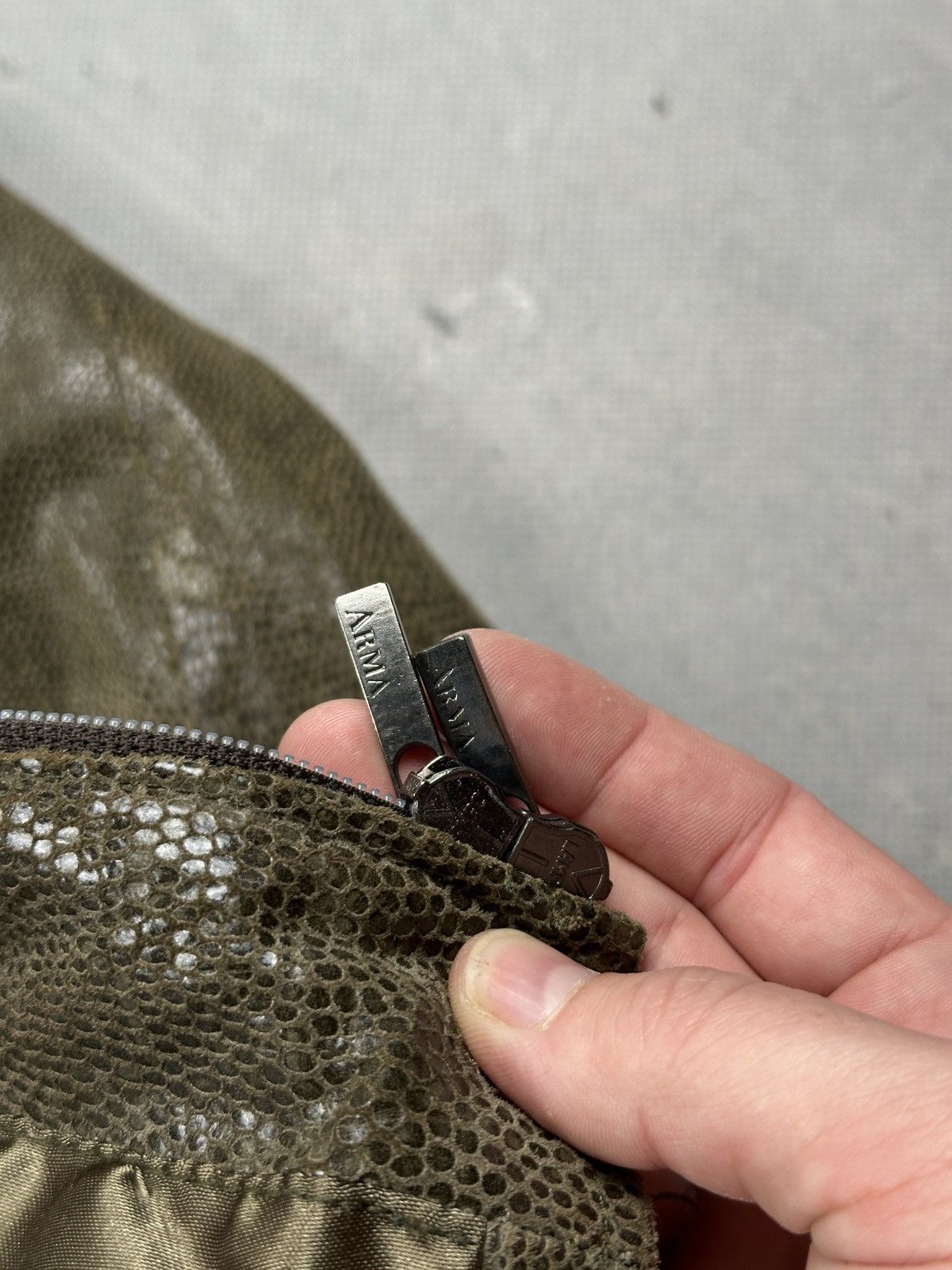 ARMA Arma Womens Croc Embossed Leather Jacket Olive Green Zip 90s Size M / US 6-8 / IT 42-44 - 8 Thumbnail
