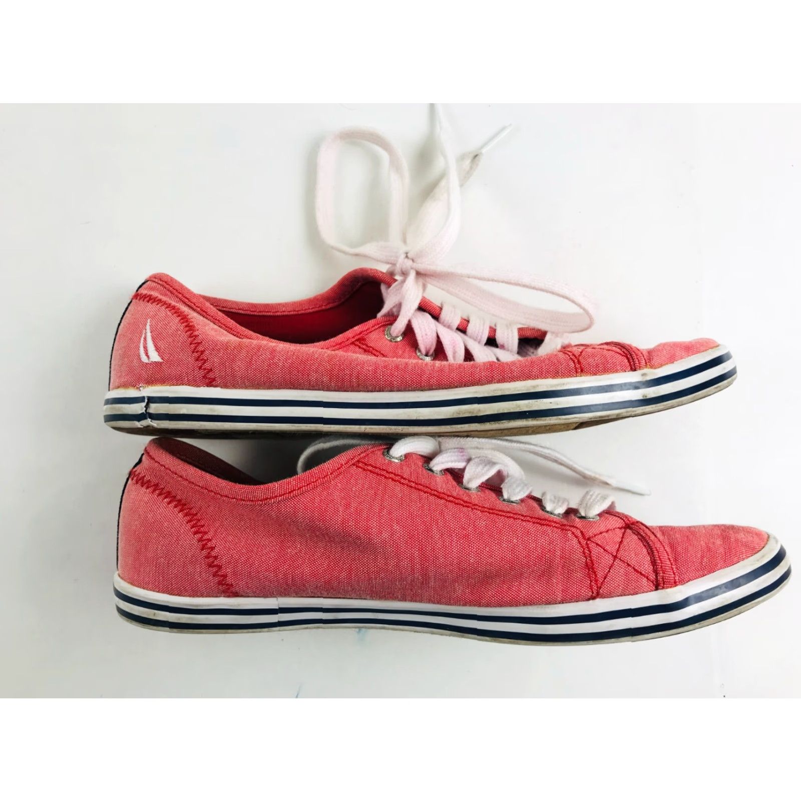 Nautica Nautica Shoes Women's Size 8 Red Lace Up Flat Canvas Sneakers Low Top Logo EMB Size M / US 6-8 / IT 42-44 - 5 Thumbnail