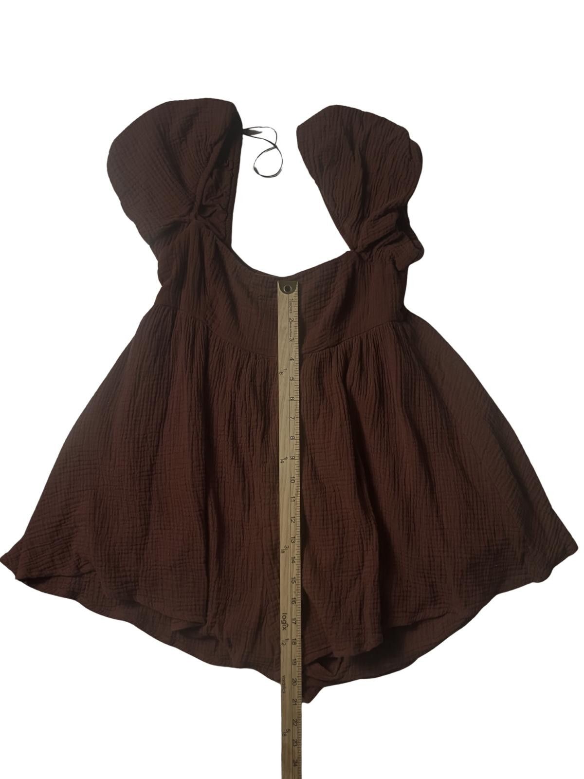 Other Princess Polly Brown Cotton Gauze Smocked Romper US 6 Size 28" / US 6 / IT 42 - 4 Thumbnail