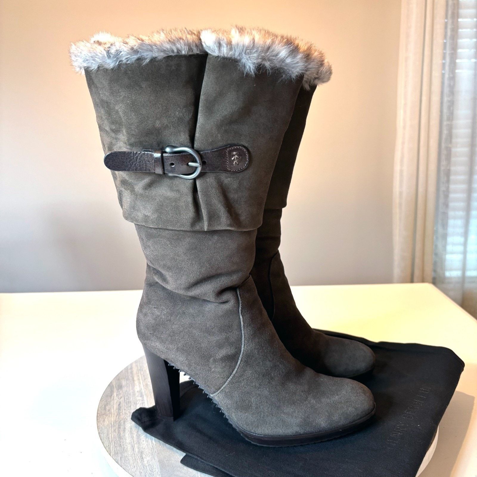 HENRY BEGUELIN Henry Beguelin Suede Fur Trim Boots Sz 9 Brown Buckle Heel Size US 9 / IT 39 - 3 Thumbnail