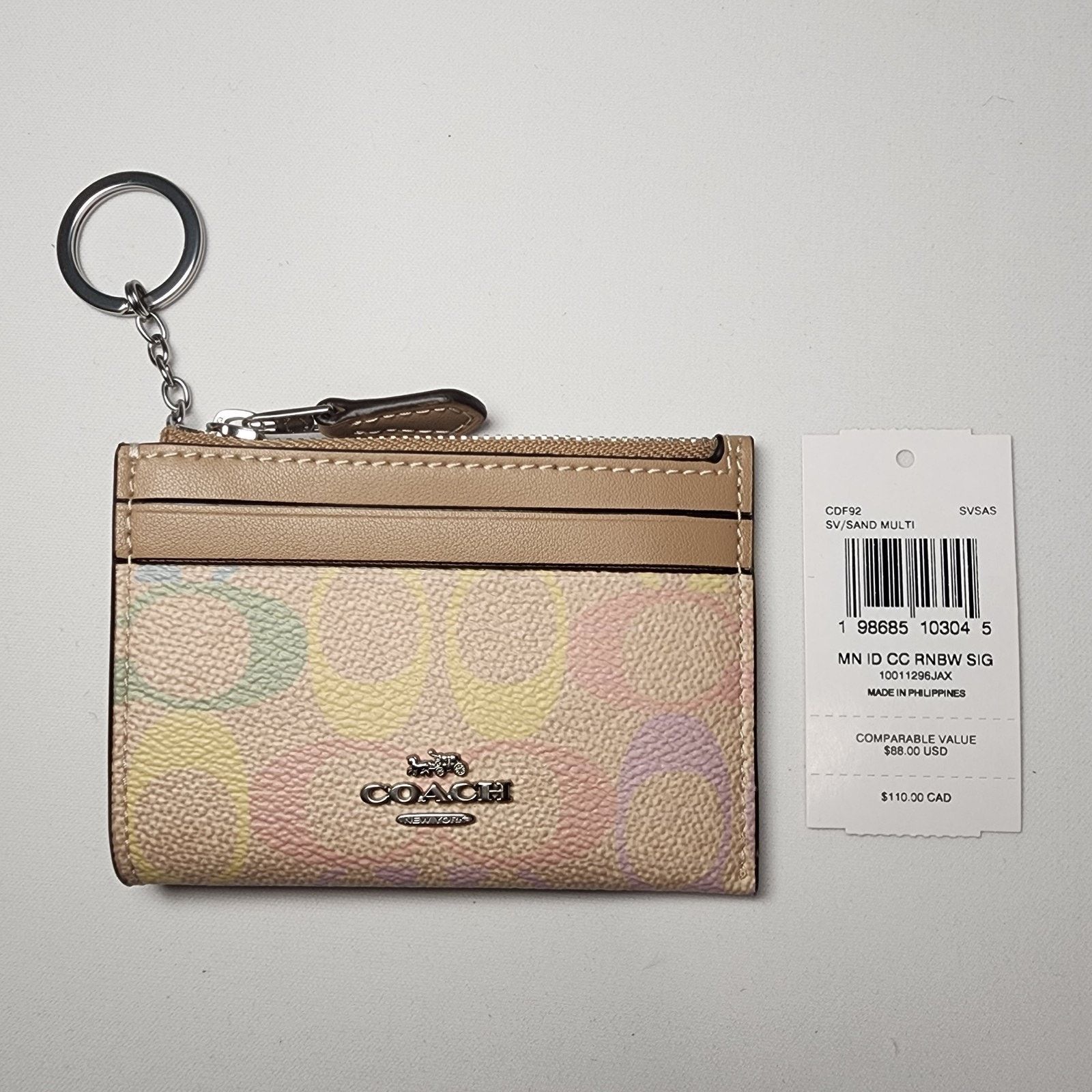 Coach CDF92 Coach Mini Skinny Id Case Rainbow Signature Sand Size ONE SIZE - 3 Thumbnail