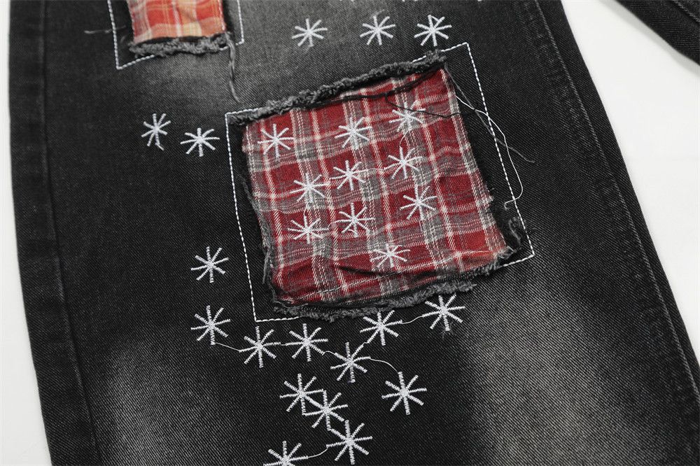 Japanese Brand × Jean Men's loose trendy plaid patch embroidery washed jeans y2k Size US 32 / EU 48 - 4 Thumbnail