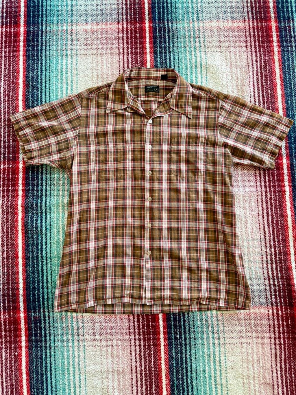 JCPenney Men's 70s JCPenney Plaid Button Down Shirt L Brown Red Size US L / EU 52-54 / 3 - 1 Thumbnail