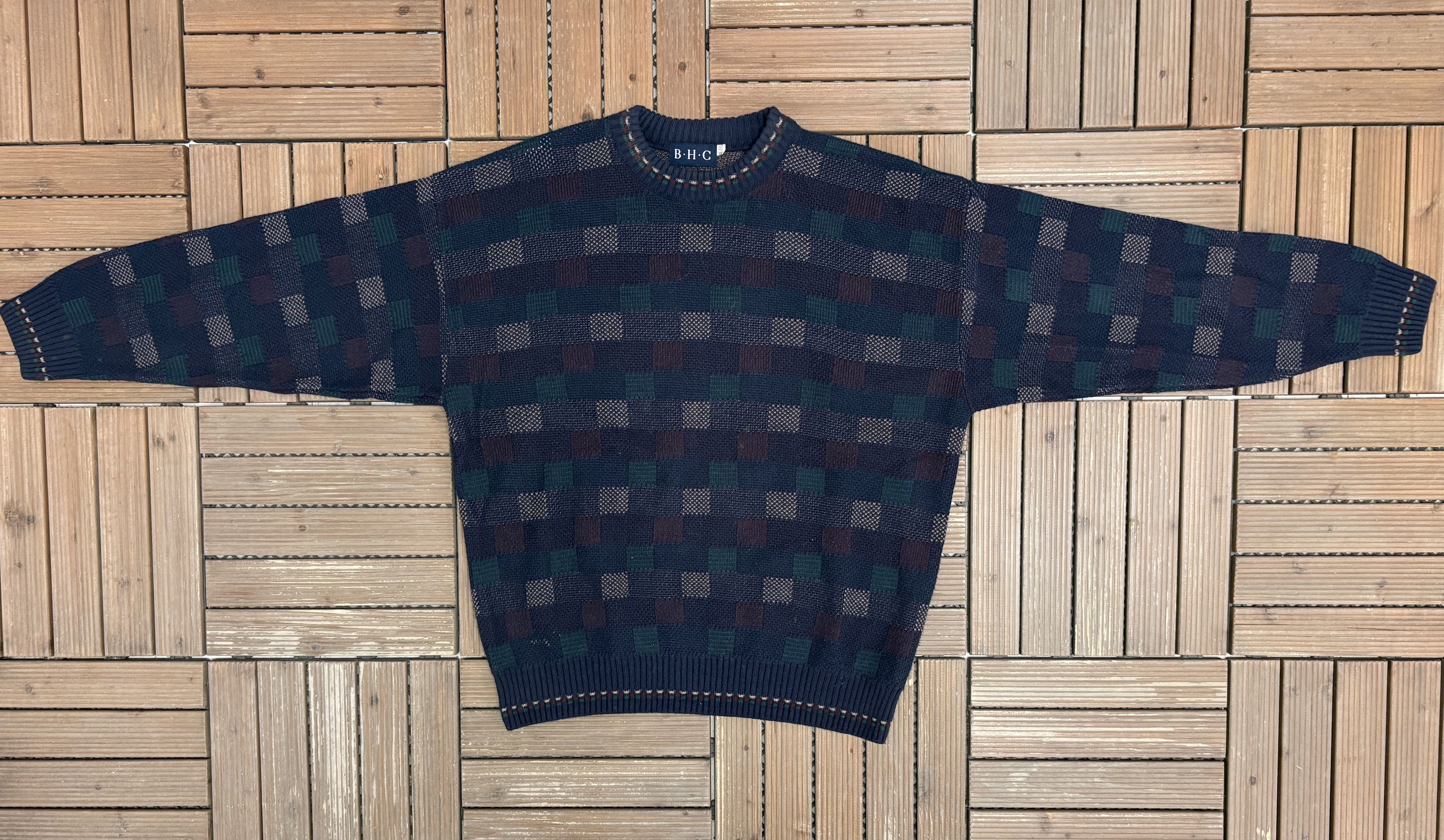 Vintage B.H.C. Boxed Pattern Vintage Blue Knit Sweater Size US XL / EU 56 / 4 - 4 Thumbnail