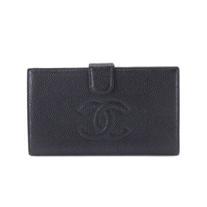 Chanel CHANEL Caviar Skin Bifold Long Wallet Clasp Leather Black A13498 ...