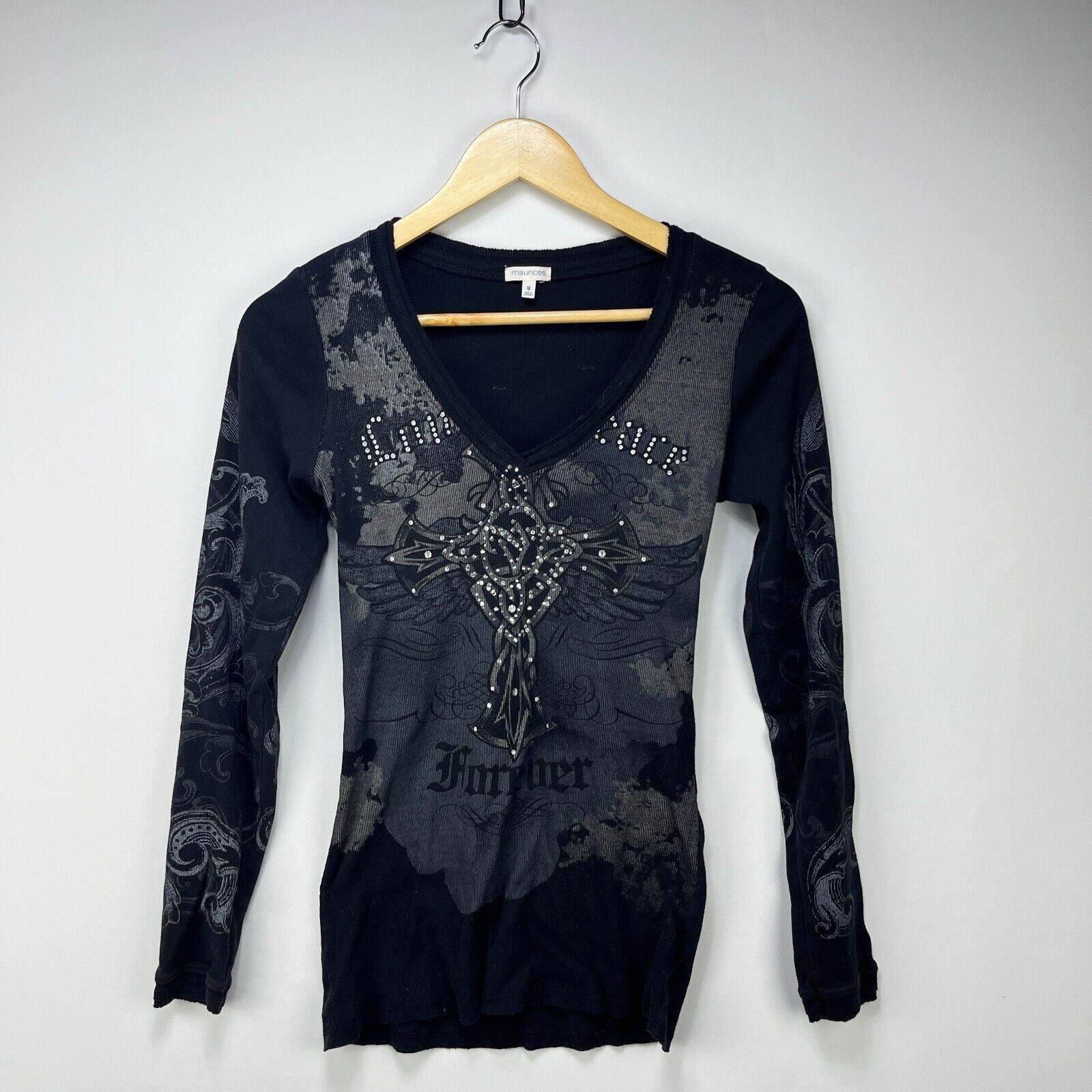 Vintage Vintage Y2K Maurices Cross Wings Rhinestone Long Sleeve Med Size M / US 6-8 / IT 42-44 - 1 Thumbnail