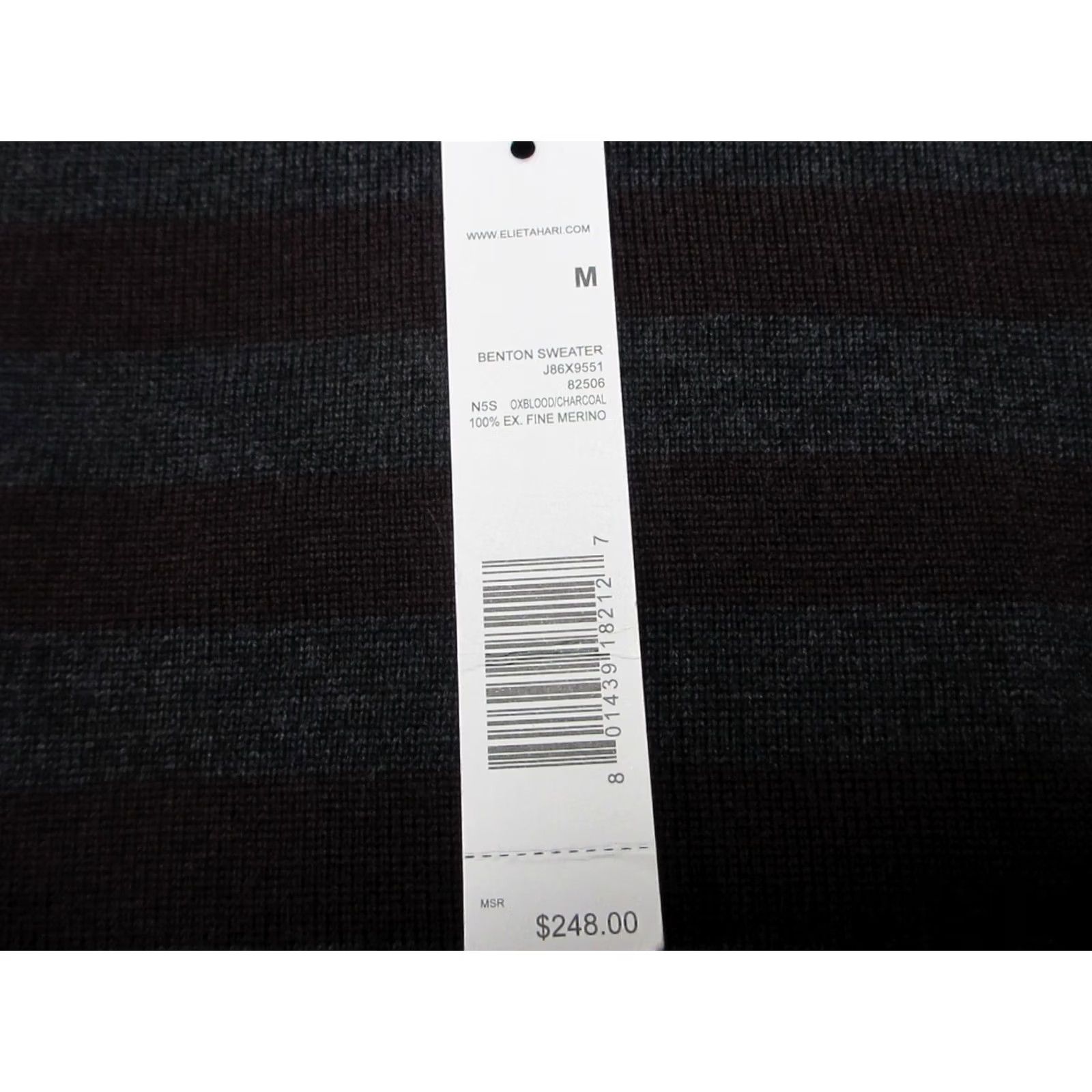 Elie Tahari Elie Tahari Benton Sweater Mens M Gray Maroon Striped Merino Wool V-Neck Pullover Knit Pattern Logo Long Sleeve Regular Fit Casual Winter Fall Mens Size US M / EU 48-50 / 2 - 3 Thumbnail