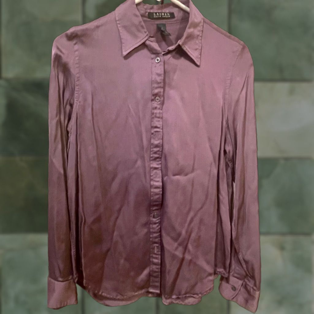 Ralph Lauren Lauren Ralph Lauren Blouse Women Purple Button Up M 100% Viscose SZ M Size M / US 6-8 / IT 42-44 - 1 Thumbnail