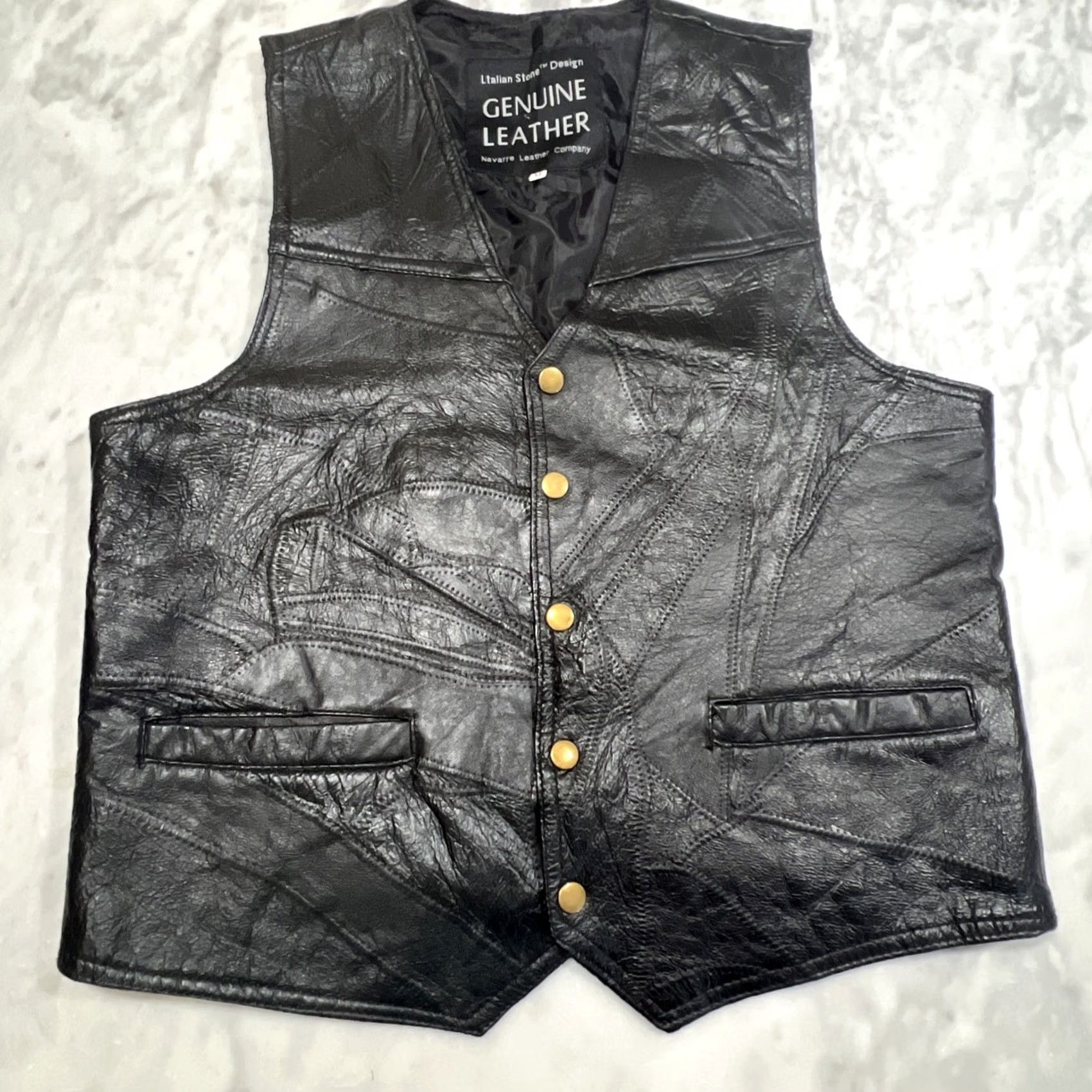 Vintage VINTAGE Navarre Genuine Leather Vest Black Men Medium Italian Stone Design Biker Size US M / EU 48-50 / 2 - 2 Thumbnail