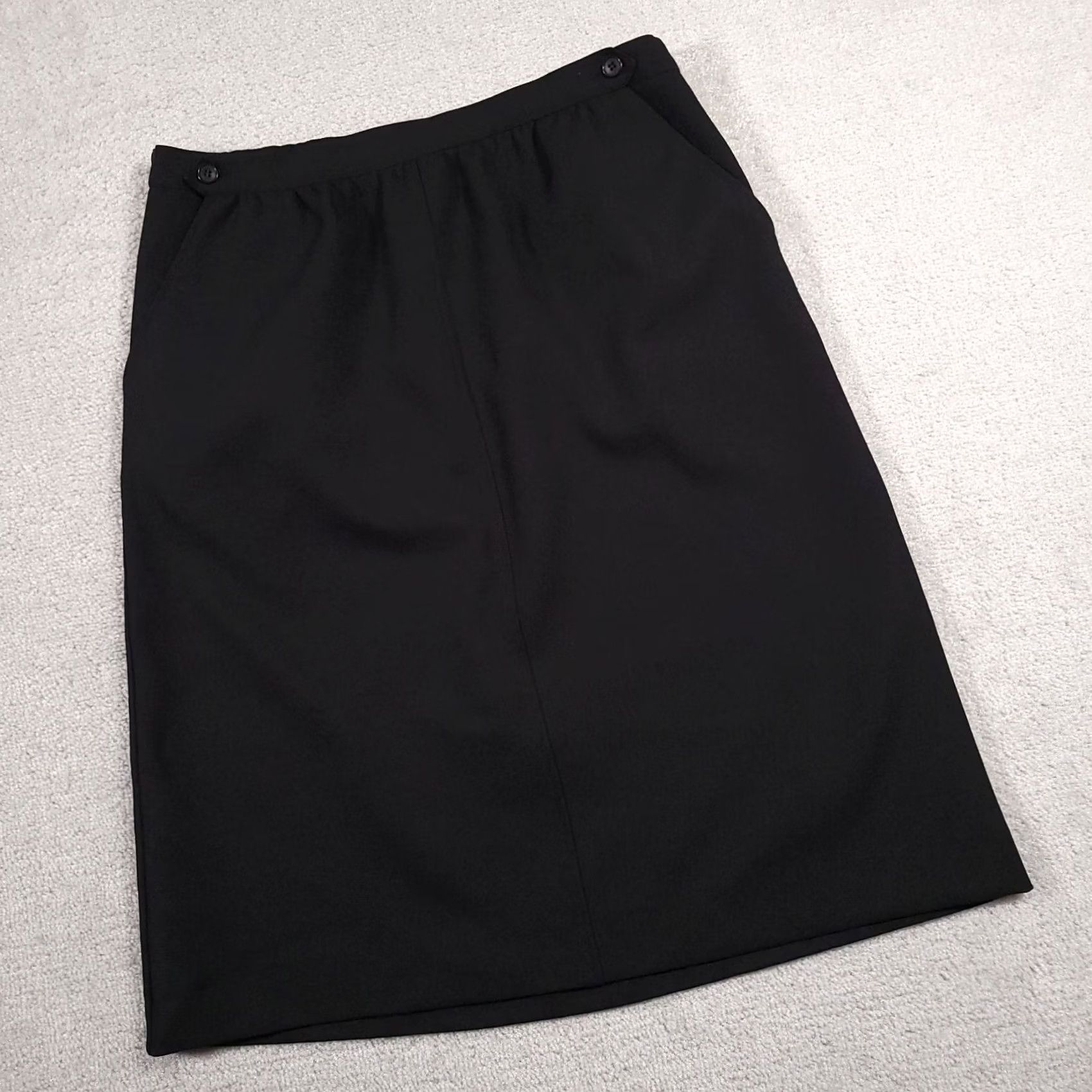Vintage VINTAGE Haberdashery Skirt A-Line Midi Black 16 Women USA Union Made Button Elastic Waist Size 38" / US 16 / IT 52 - 2 Thumbnail