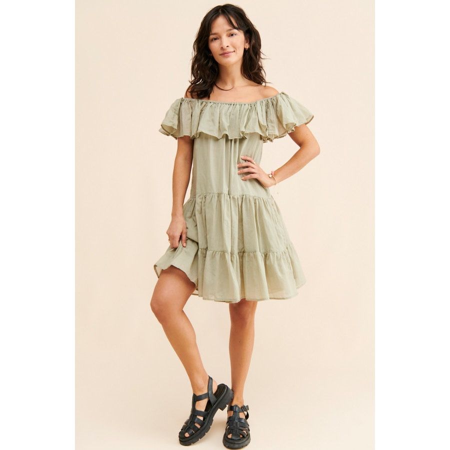 Anthropologie New Erika Pena Off-The-Shoulder Tiered Mini Dress $210 XS/S Size XS / US 0-2 / IT 36-38 - 4 Thumbnail