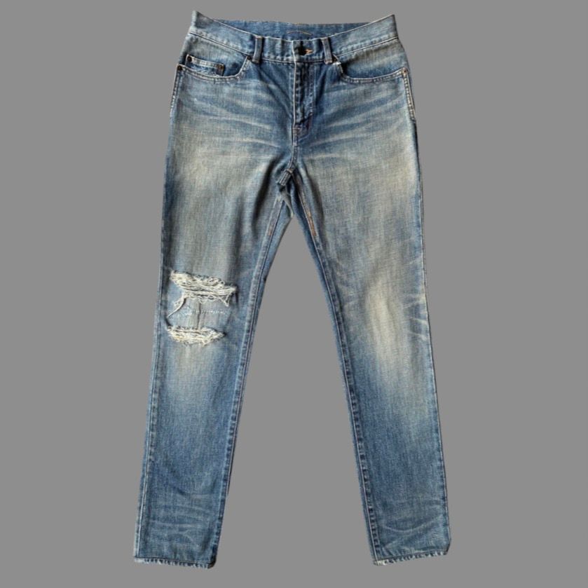 Pre-owned Saint Laurent Slp 2018 Ripped Knee Jeans D02 In Blue