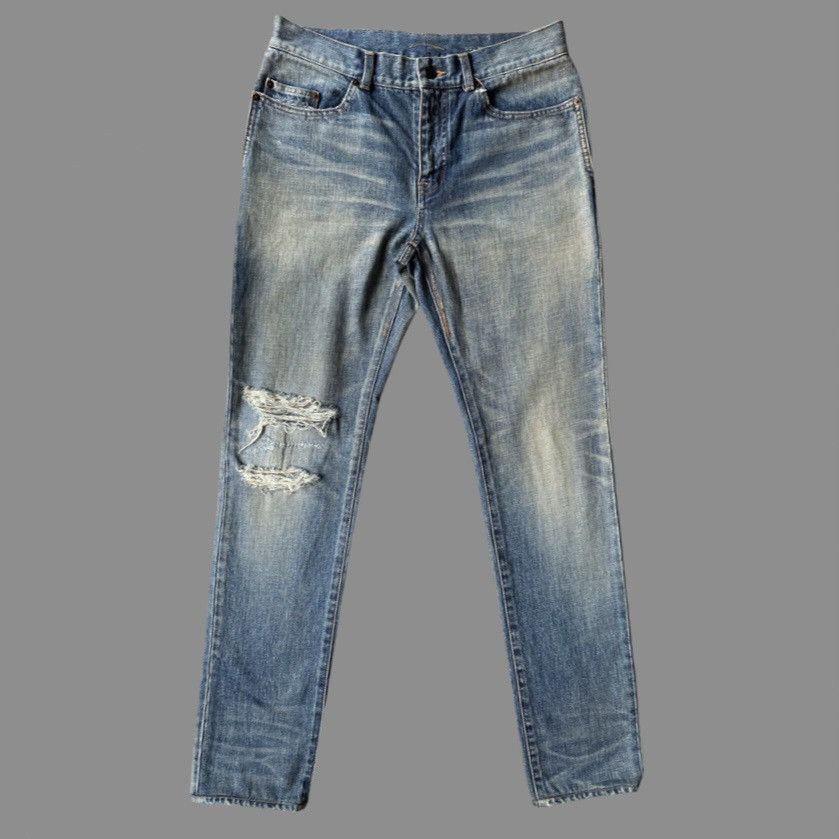 Pre-owned Saint Laurent Slp 2018 Ripped Knee Jeans D02 In Blue