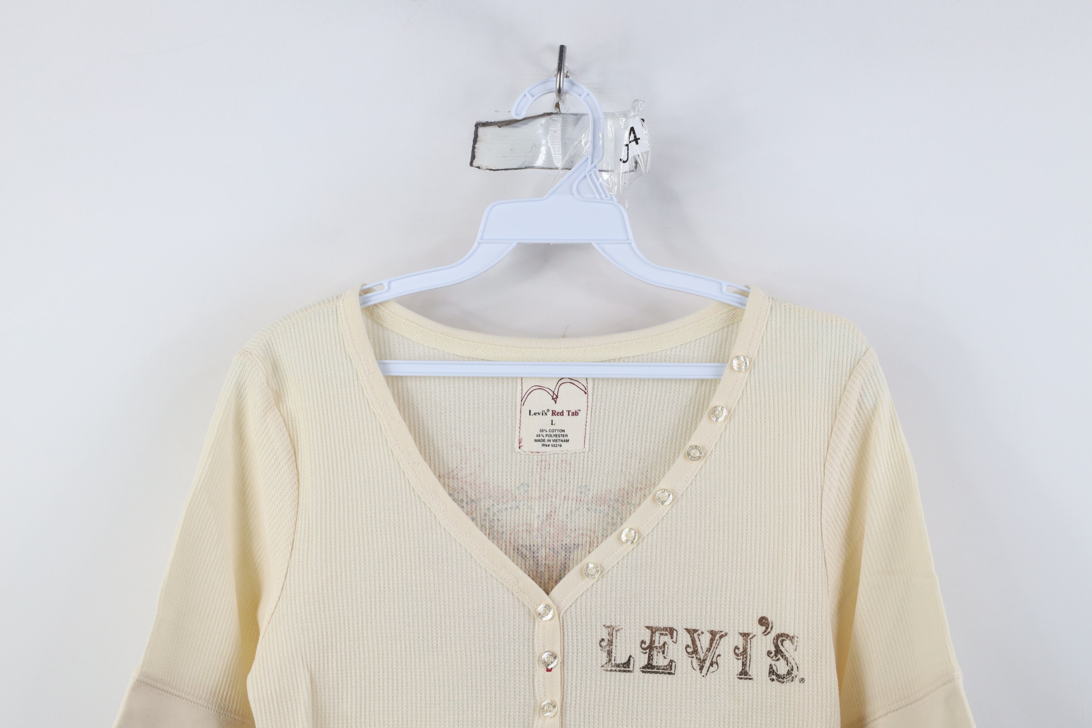Levi's Vintage Y2K Levis Cropped Thermal Waffle Knit Henley T-Shirt Size L / US 10 / IT 46 - 2 Thumbnail