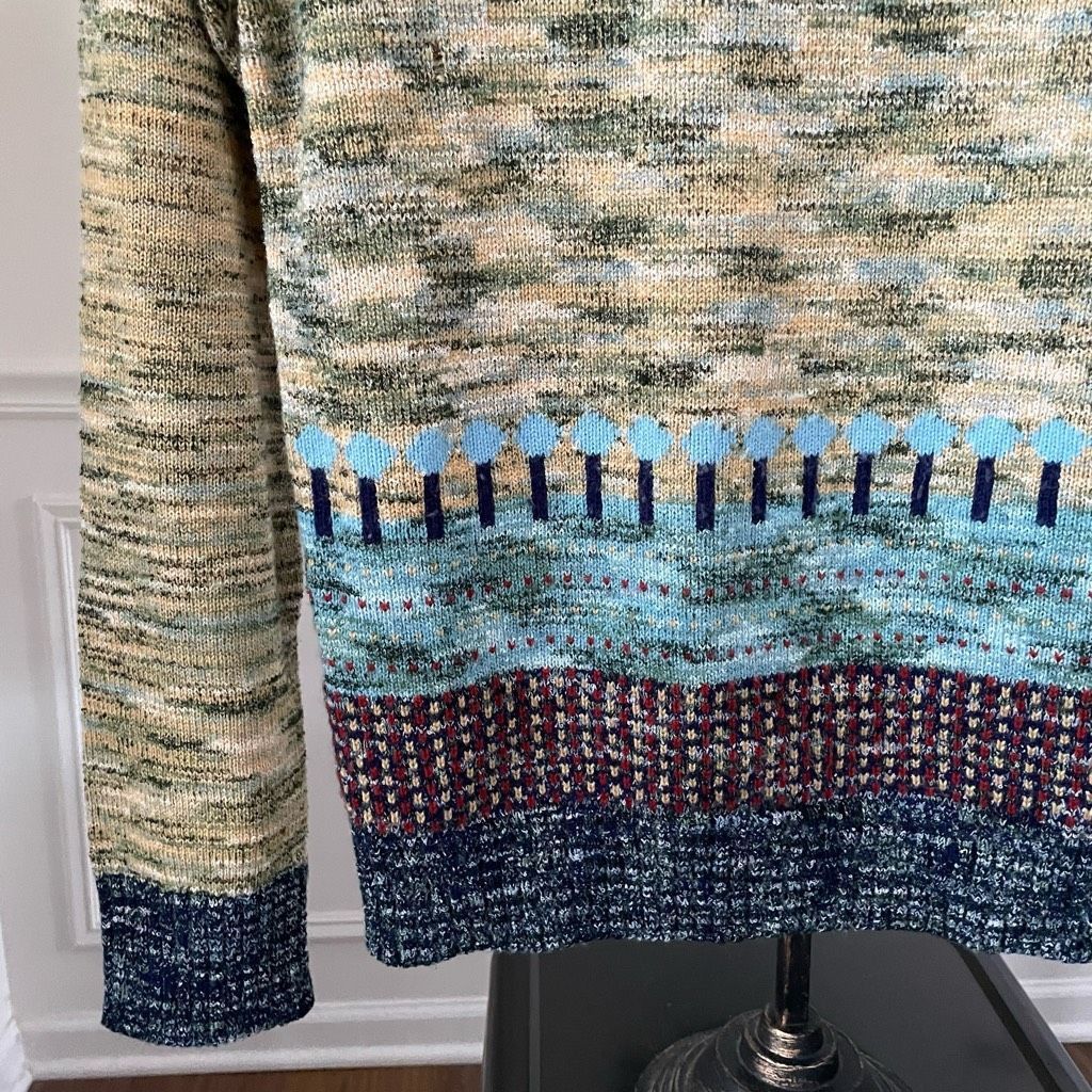 Vintage 70s Sigallo Abstract Tree Mock Neck Sweater M