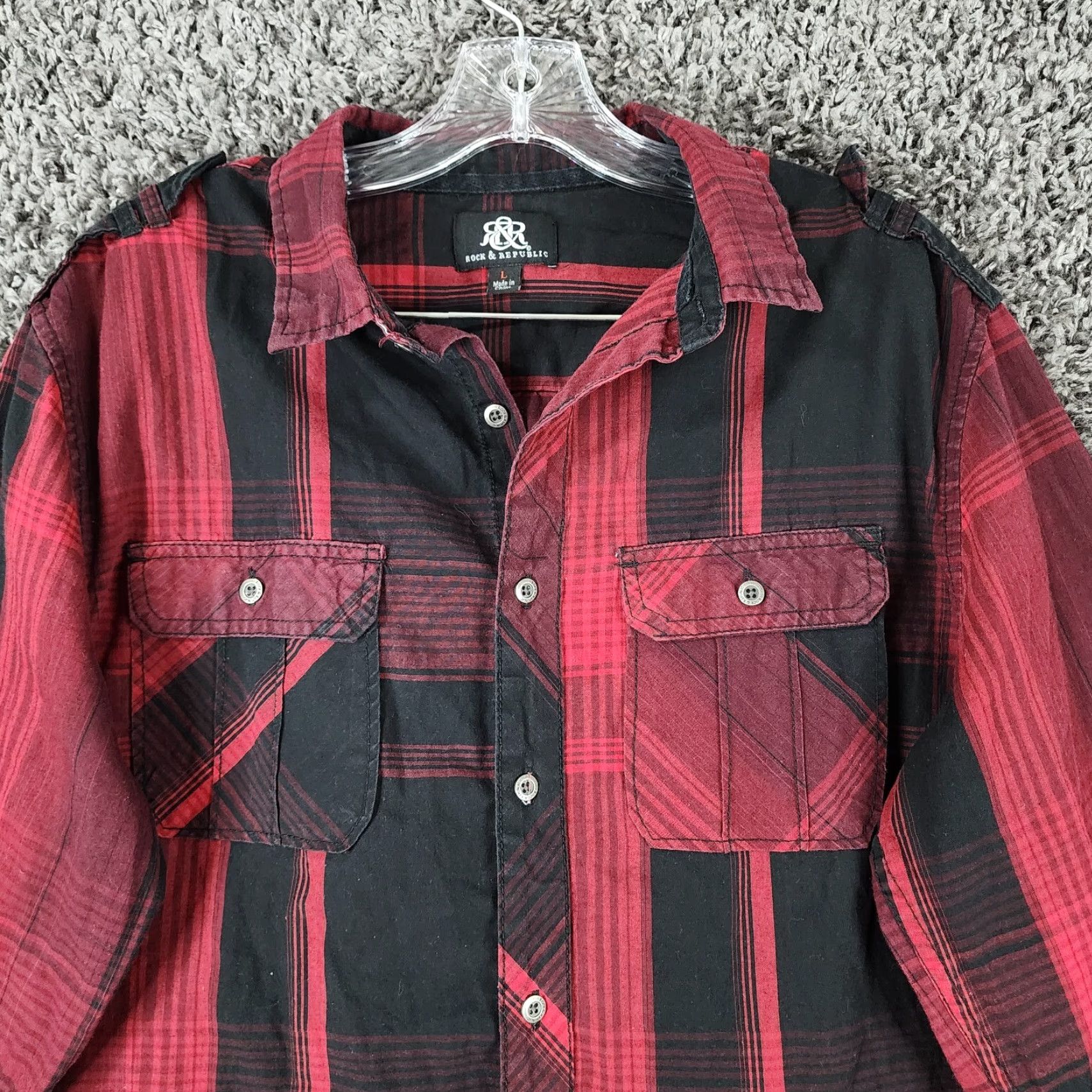 Vintage Rock & Republic Mens Red Black Plaid Long Sleeve Button Up Size L Size US L / EU 52-54 / 3 - 3 Thumbnail