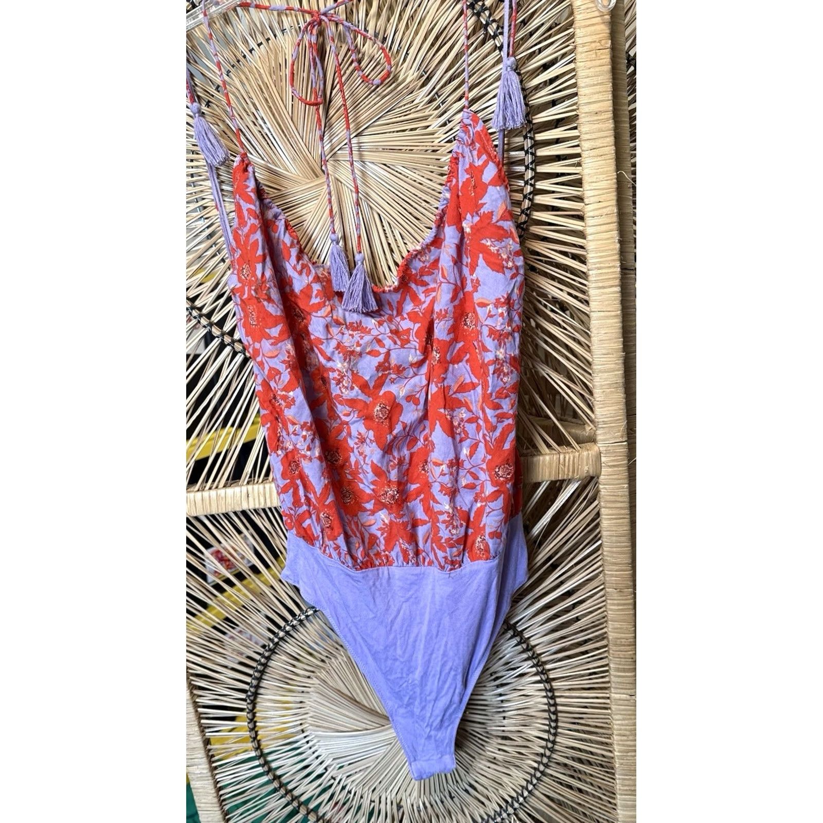 Free People Free People Women’s Liza Halter Bodysuit Wisteria Floral Tassel Top Small XS? Size S / US 4 / IT 40 - 3 Thumbnail