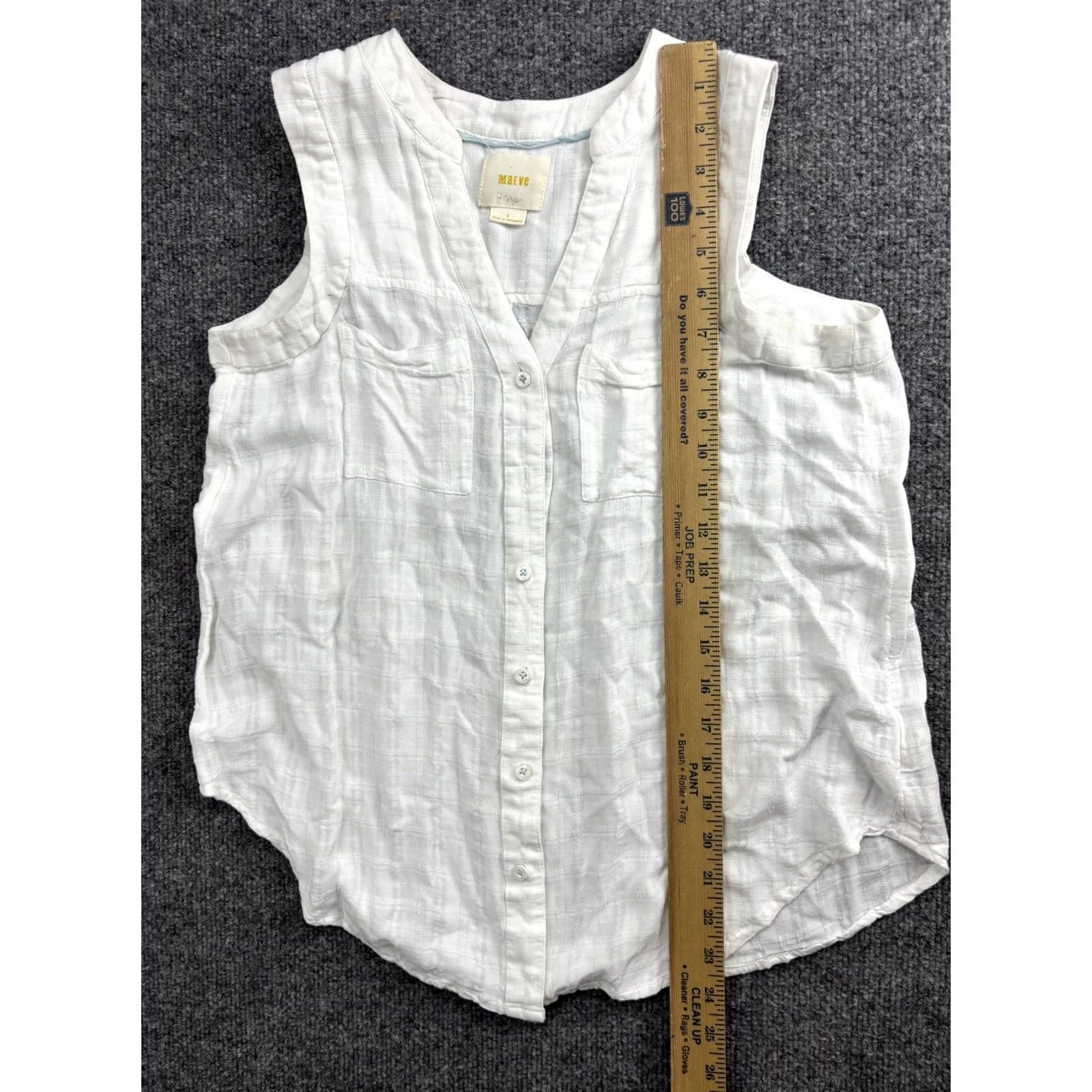 Vintage Maeve Blouse Womens 4 White Rayon Sleeveless Button Front Pocket Tunic Top Size S / US 4 / IT 40 - 4 Thumbnail