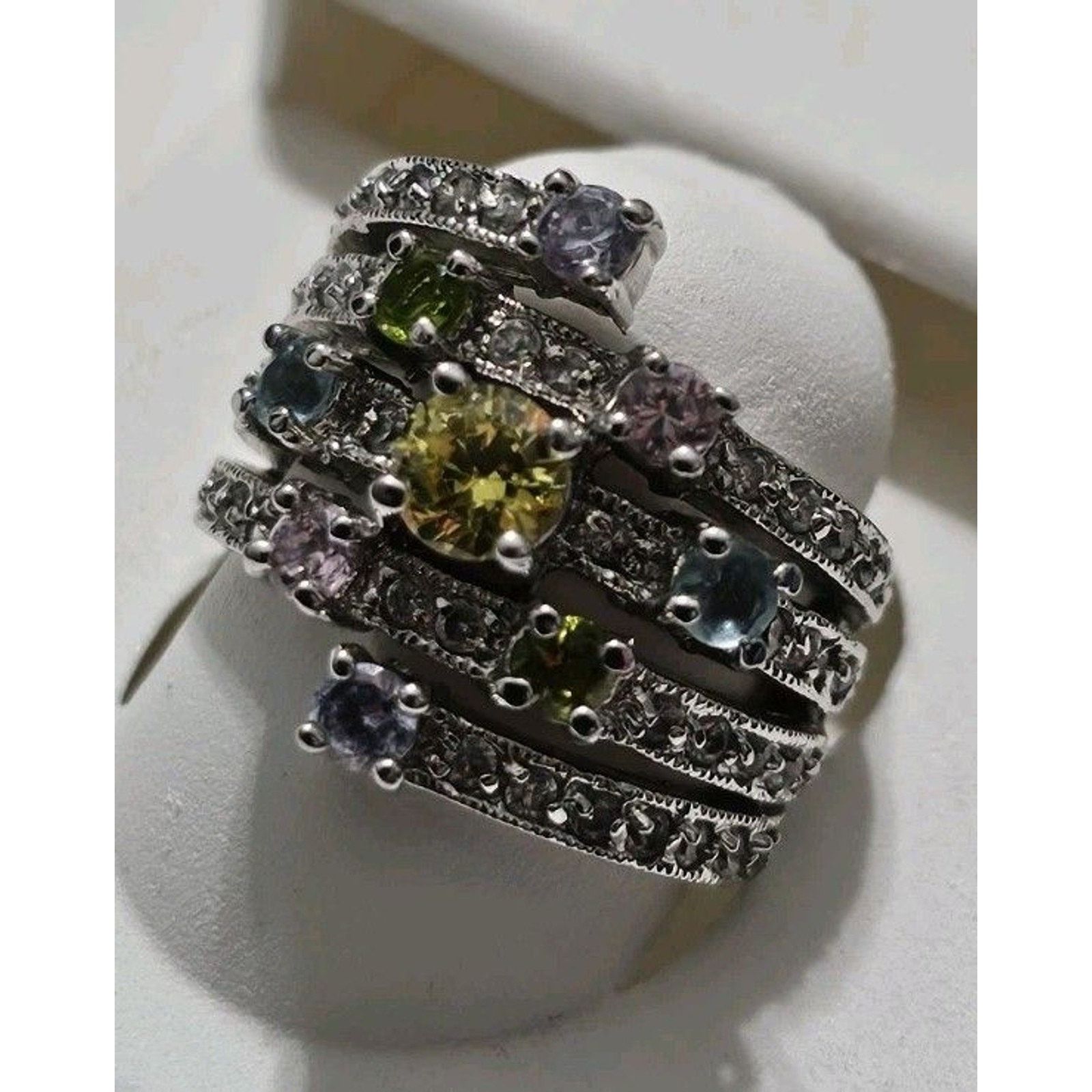 Other Rainbow Multi Stone Cocktail Ring Sterling Silver Size 6 Size ONE SIZE - 9 Thumbnail
