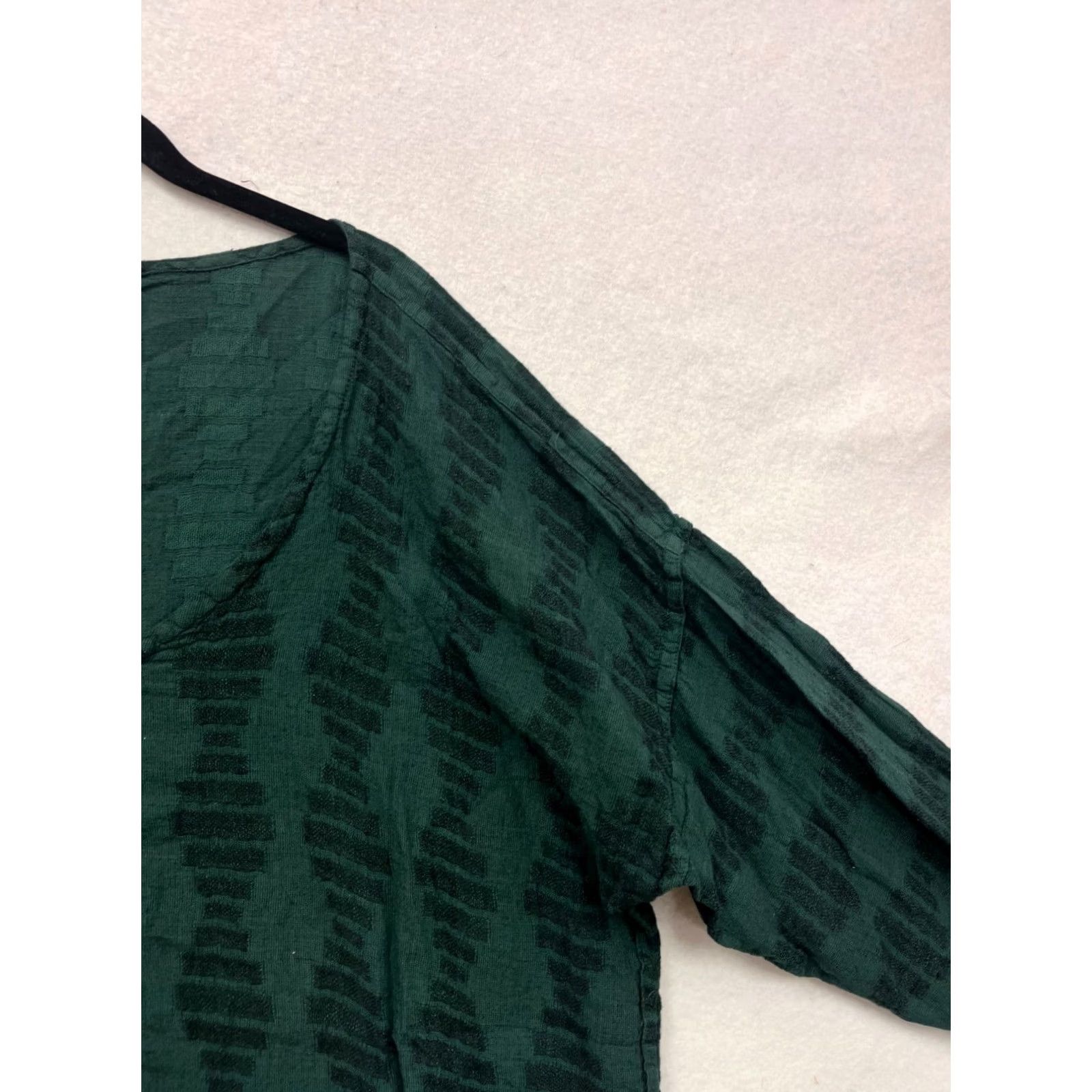 FLAX FLAX Blouse Long Sleeve Top Unisex Adults L Green Linen-Cotton Blend Patterned 167A Size L / US 10 / IT 46 - 7 Thumbnail
