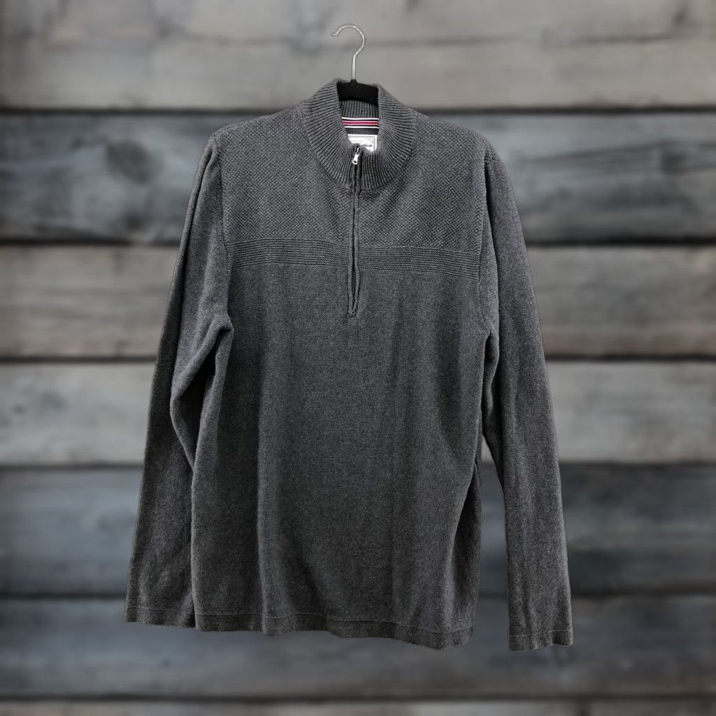 Flag & Anthem Flag & Anthem Sweater Mens L Gray 1/4 Zip Pullover Cotton Knit Textured Knit 1/2 Zip Mock Neck Casual Modern Classic Pullover Mens L Gray Size US L / EU 52-54 / 3 - 1 Thumbnail