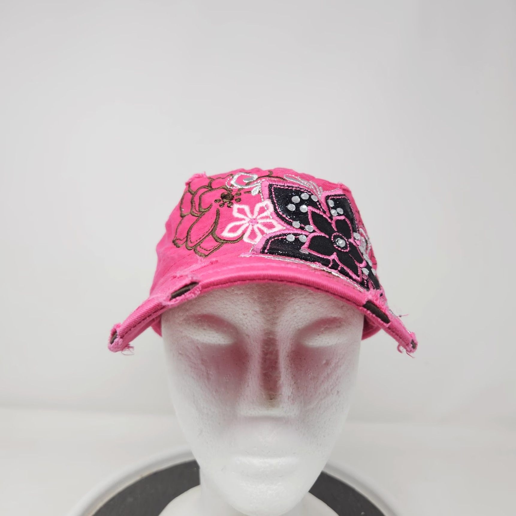 Pinko Leader Hat Cap Adjustable Womens Pink Floral Rhinestone Army Cadet Cap Size ONE SIZE - 2 Thumbnail