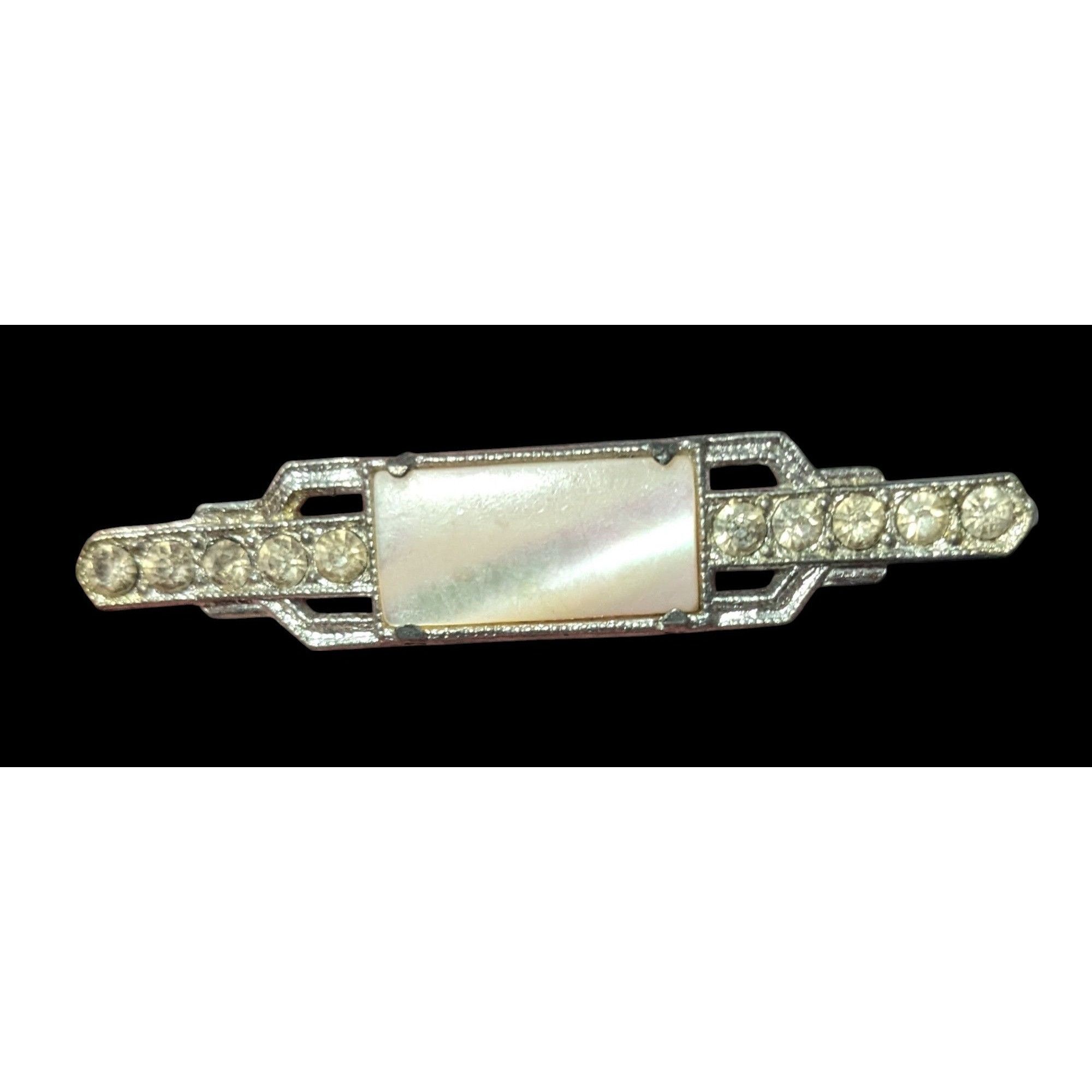Other Vintage Art Deco Mother Of Pearl Rhinestone Silver Tone Broo Size ONE SIZE - 2 Thumbnail