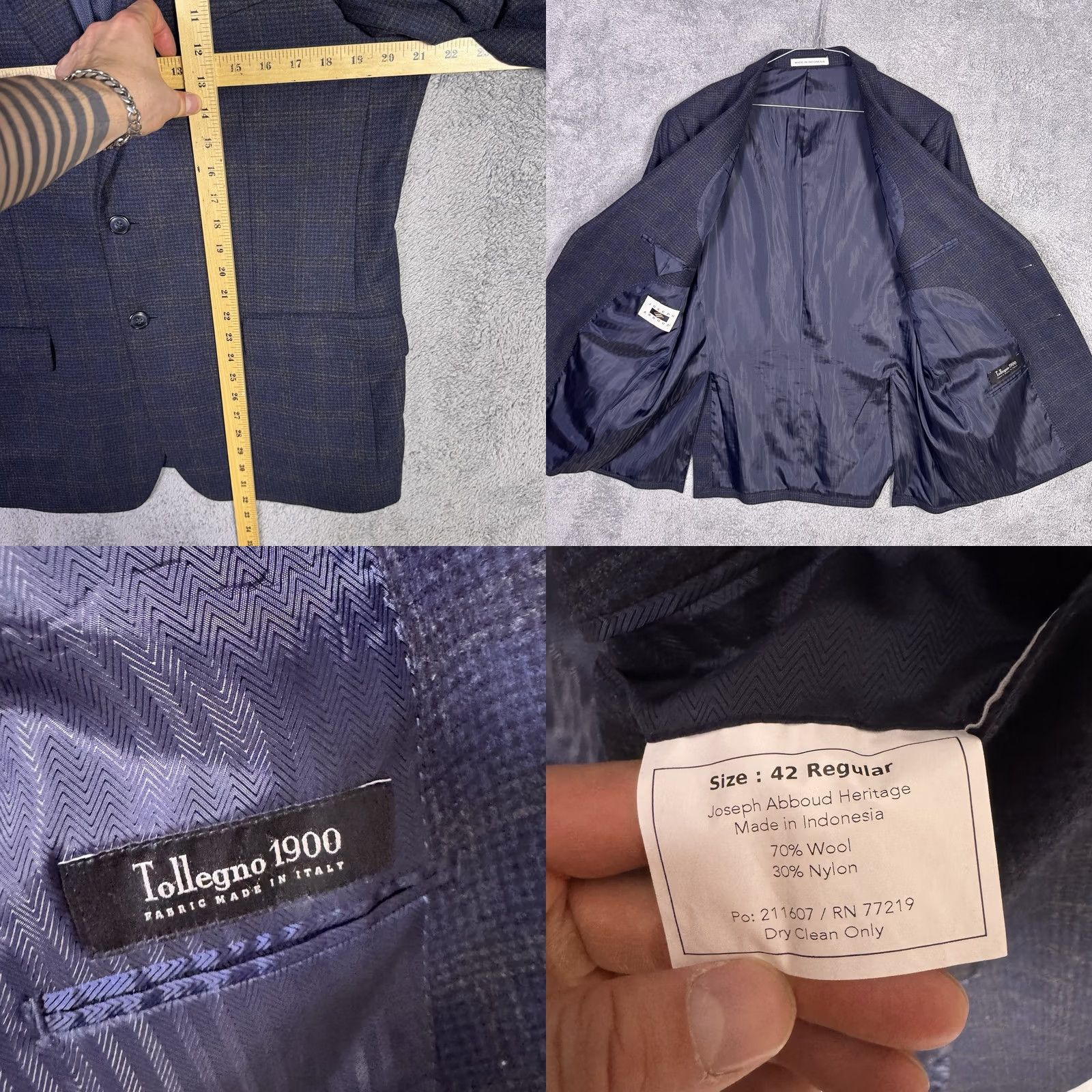 Joseph Abboud Joseph Abboud Blazer Men 42R Sport Coat Wool Windowpane Blue Notch Lapel Modern Vintage? No Size 42R - 8 Thumbnail