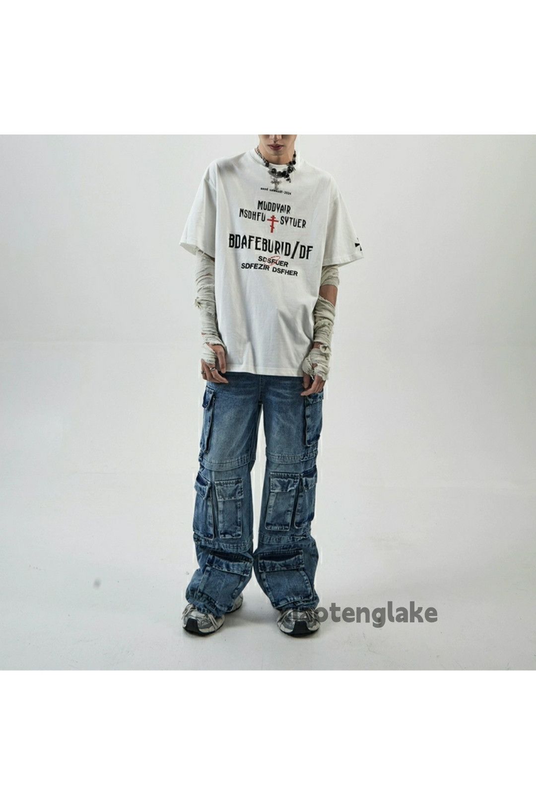 Jean Unisex washed faded loose baggy skate hiphop cargo jeans Size US 30 / EU 46 - 6 Thumbnail