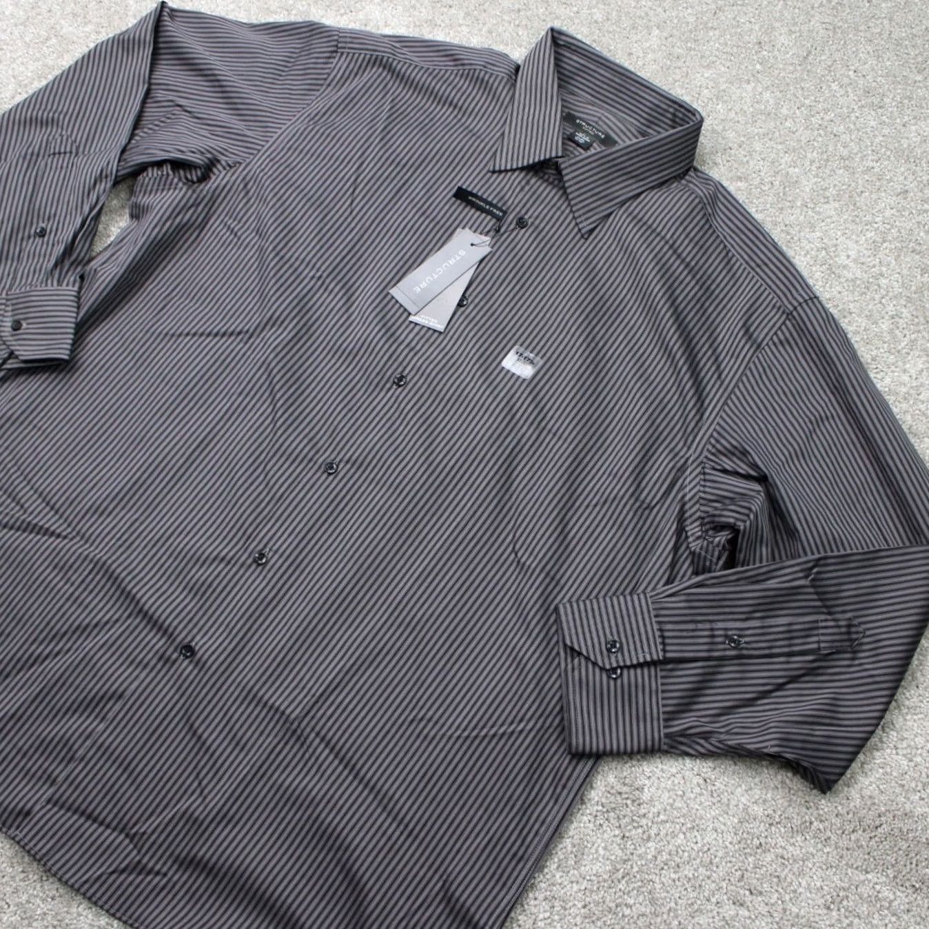 Vintage Structure Dress Shirt Mens XL 17-17 1/2 32/33 Black Wrinkle Free L/S NWT Vintage No Size 48R - 4 Thumbnail